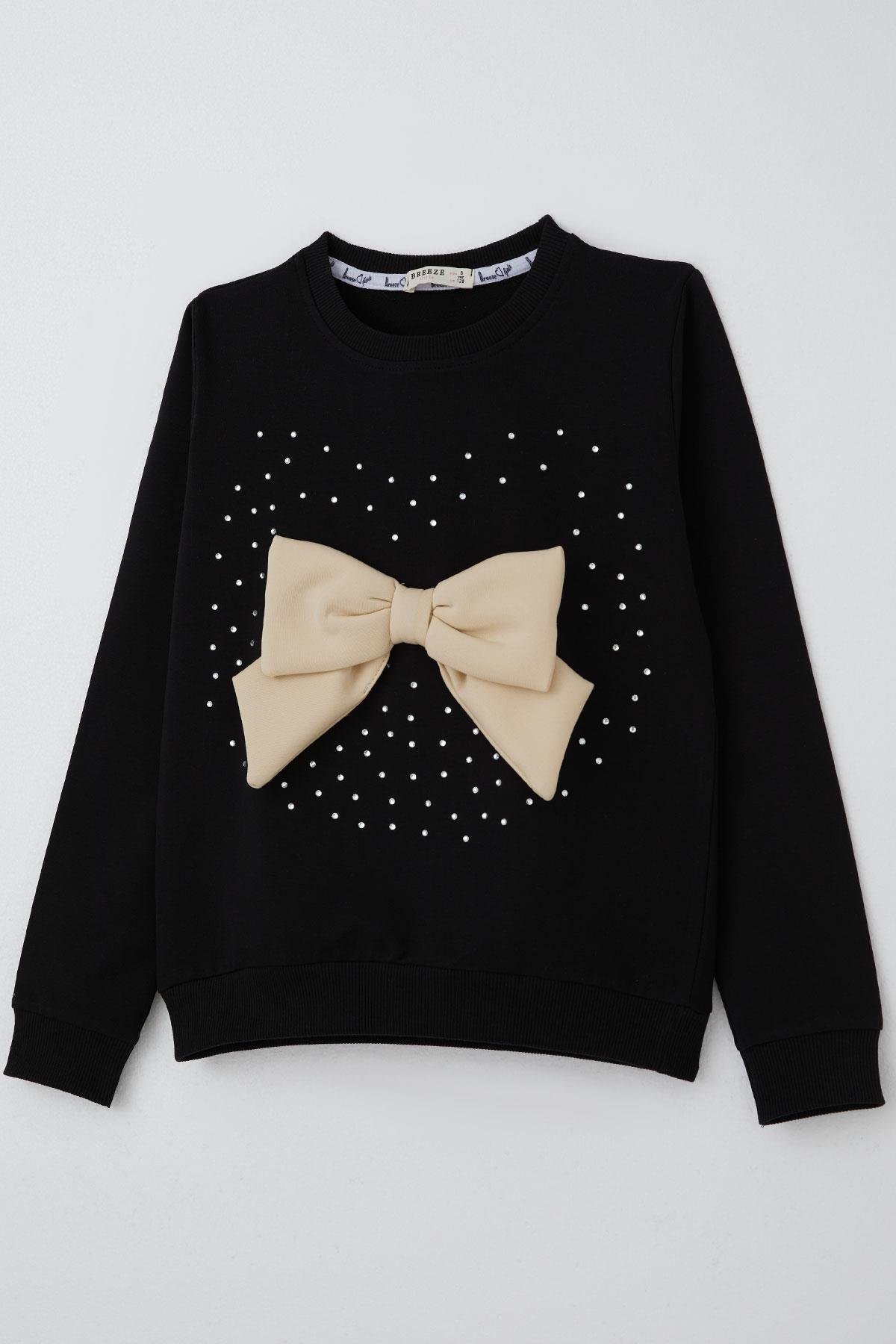 Breeze Kız Çocuk Etekli Takım Taş İşlemeli Fiyonk Aksesuarlı Siyah (6-12 Yaş)