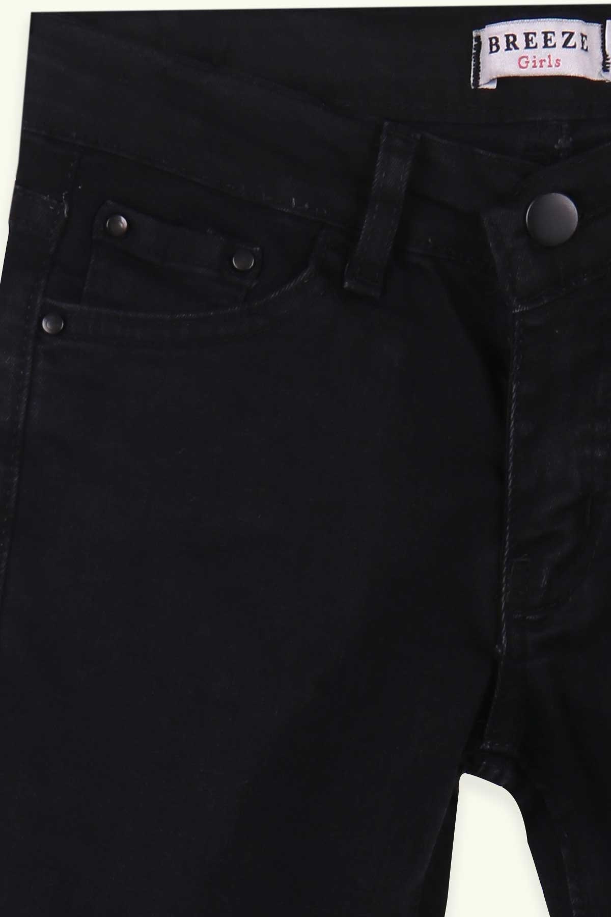 Breeze Kız Çocuk Gabardin Pantolon Dizleri Yırtık Siyah (8-14 Yaş)