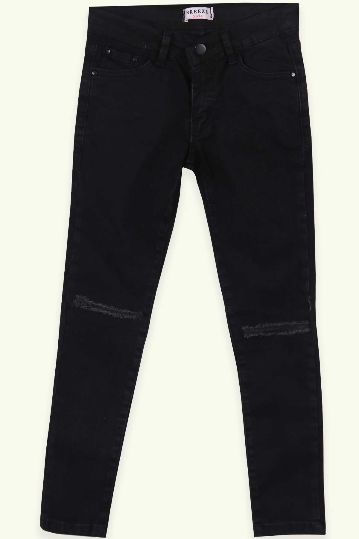 Breeze Kız Çocuk Gabardin Pantolon Dizleri Yırtık Siyah (8-14 Yaş)