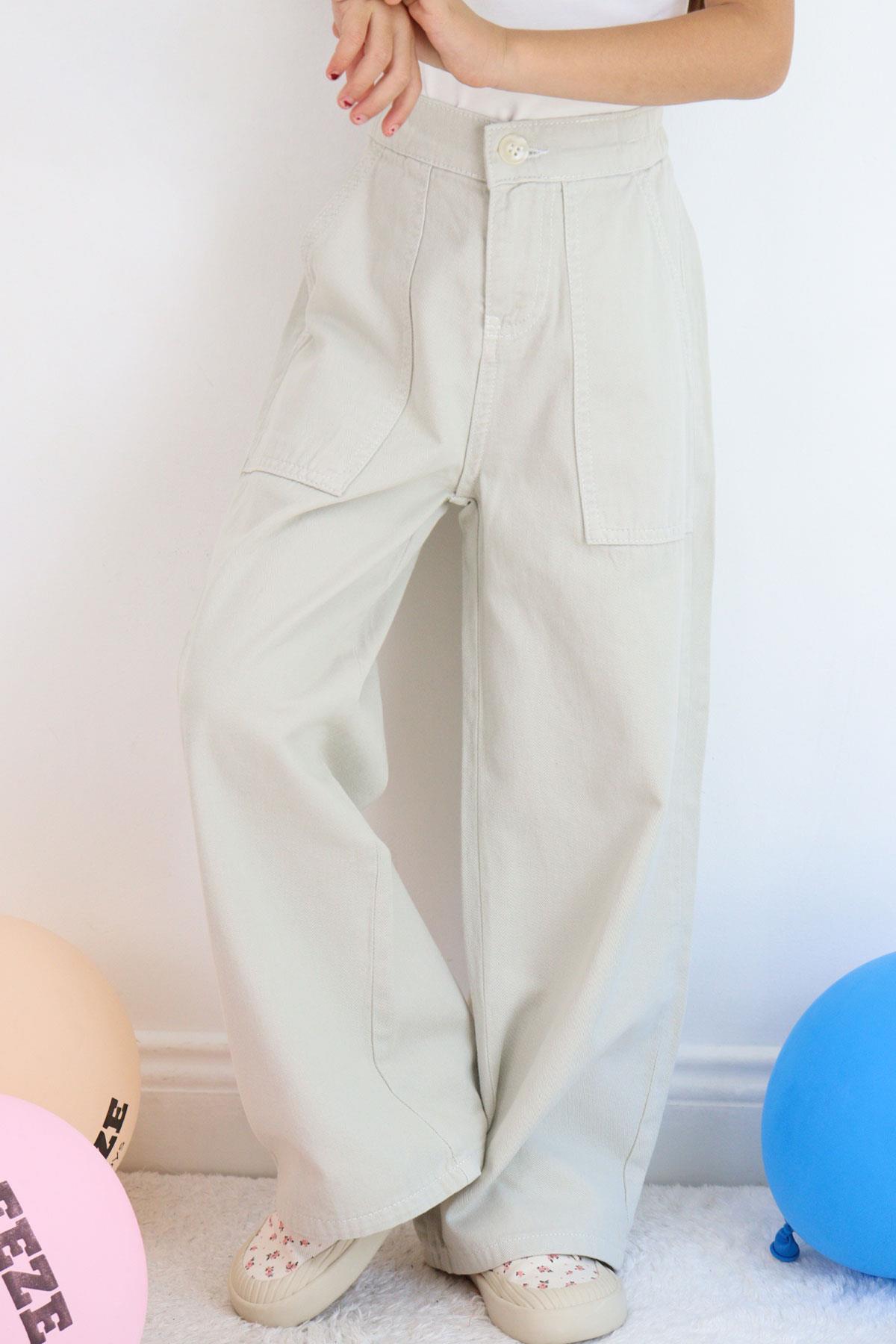 Breeze Kız Çocuk Gabardin Pantolon Geniş Paça Beli Lastikli Taş (5-9 Yaş)