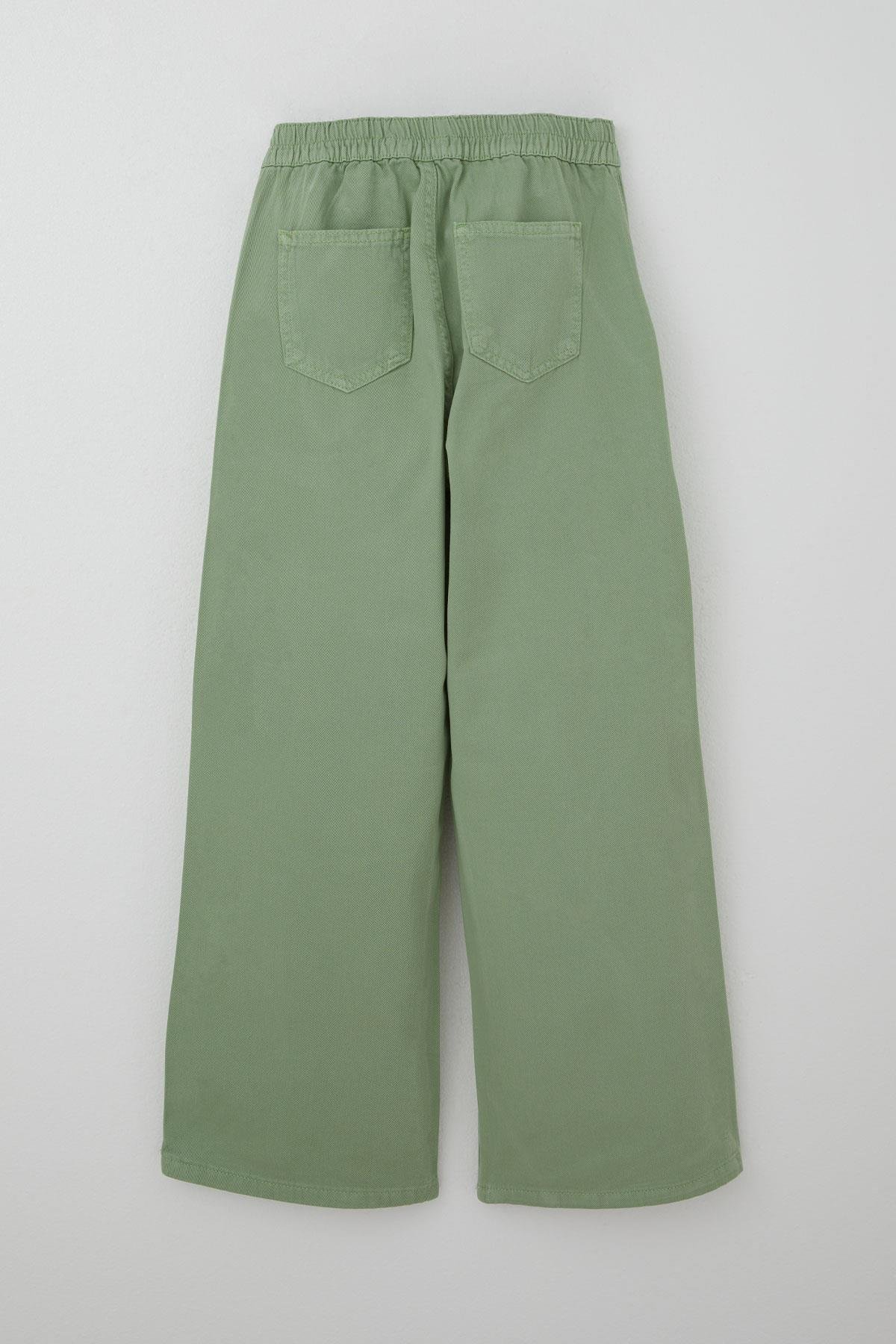 Breeze Kız Çocuk Gabardin Pantolon Geniş Paça Beli Lastikli Mint Yeşili (10-14 Yaş)