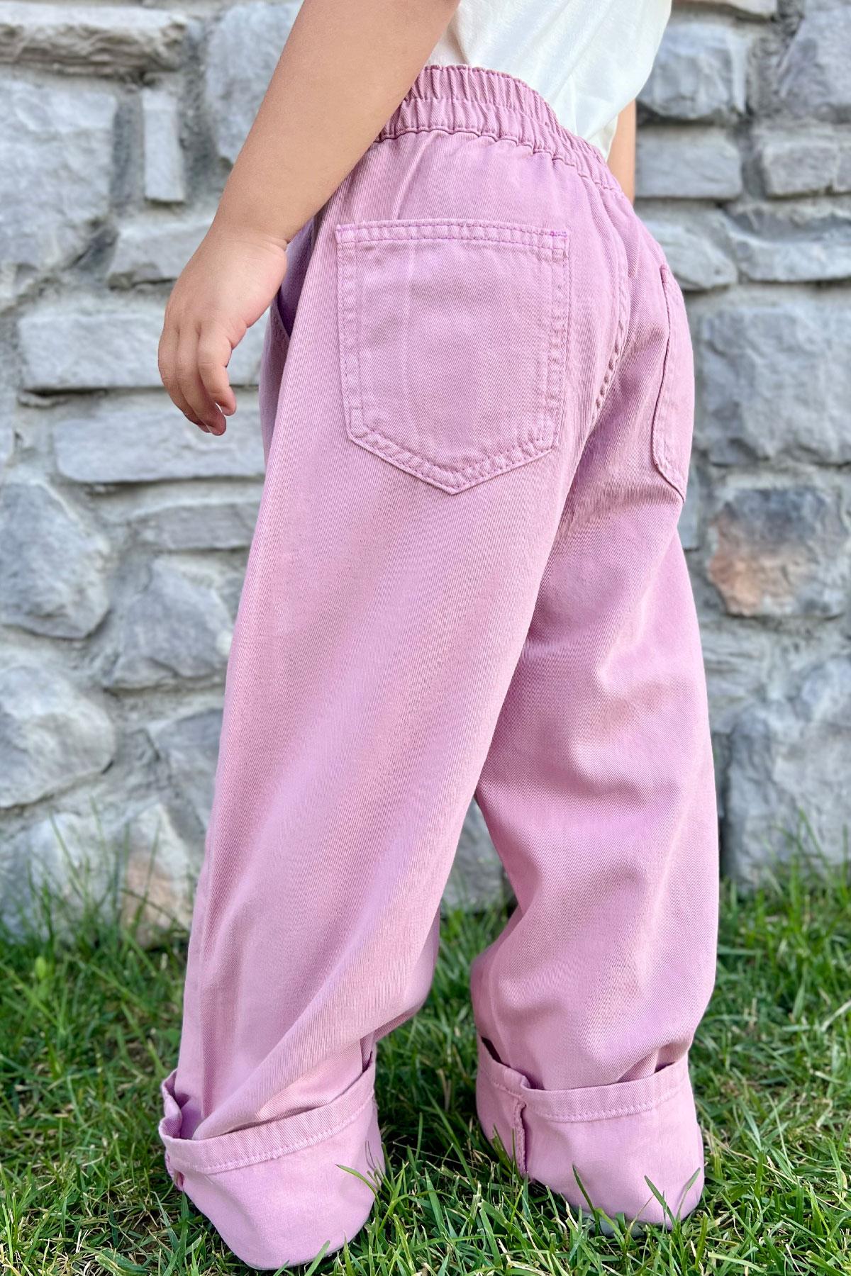 Breeze Kız Çocuk Gabardin Pantolon Geniş Paça Beli Lastikli Gülkurusu (5-9 Yaş)