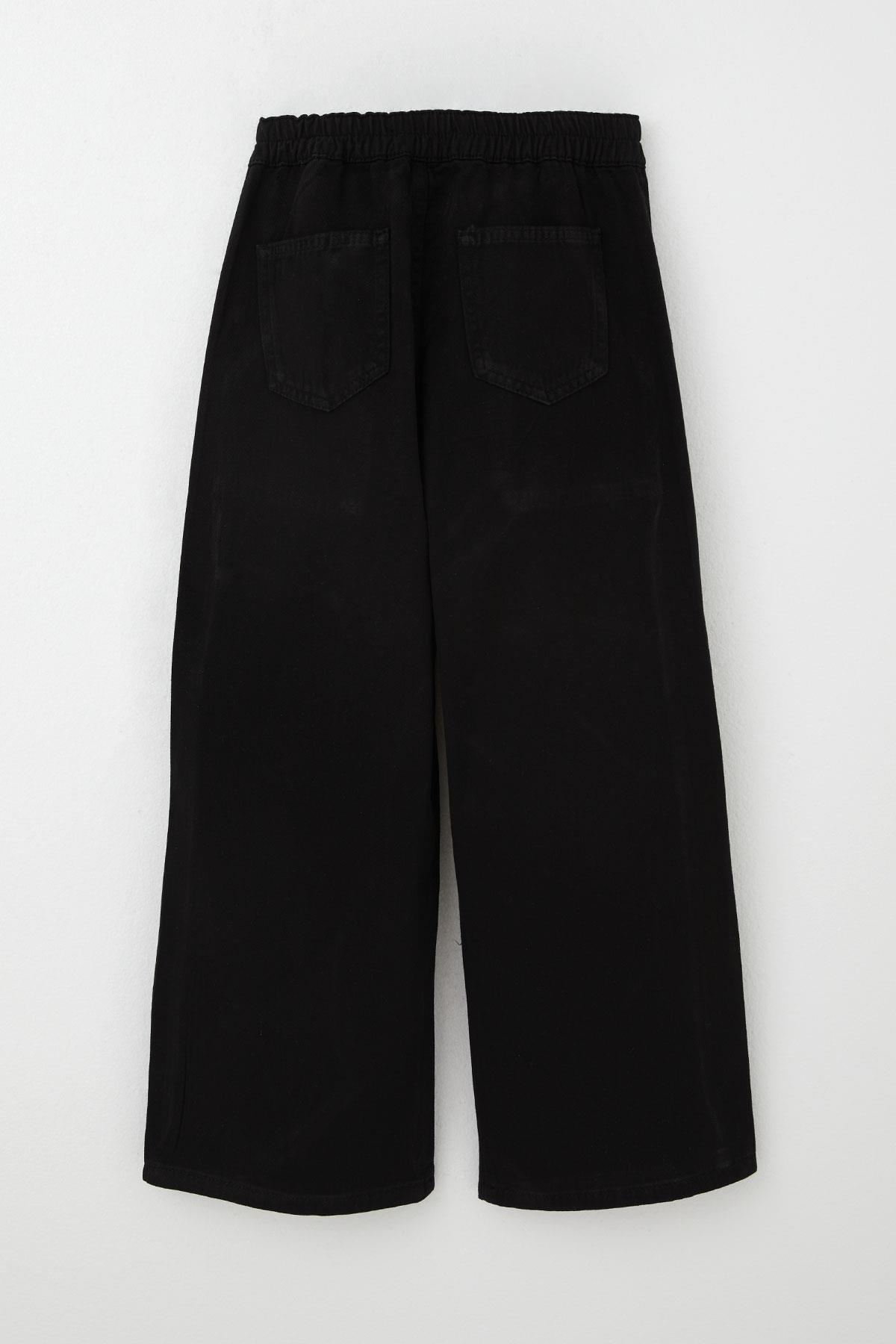 Breeze Kız Çocuk Gabardin Pantolon Geniş Paça Beli Lastikli Siyah (5-9 Yaş)