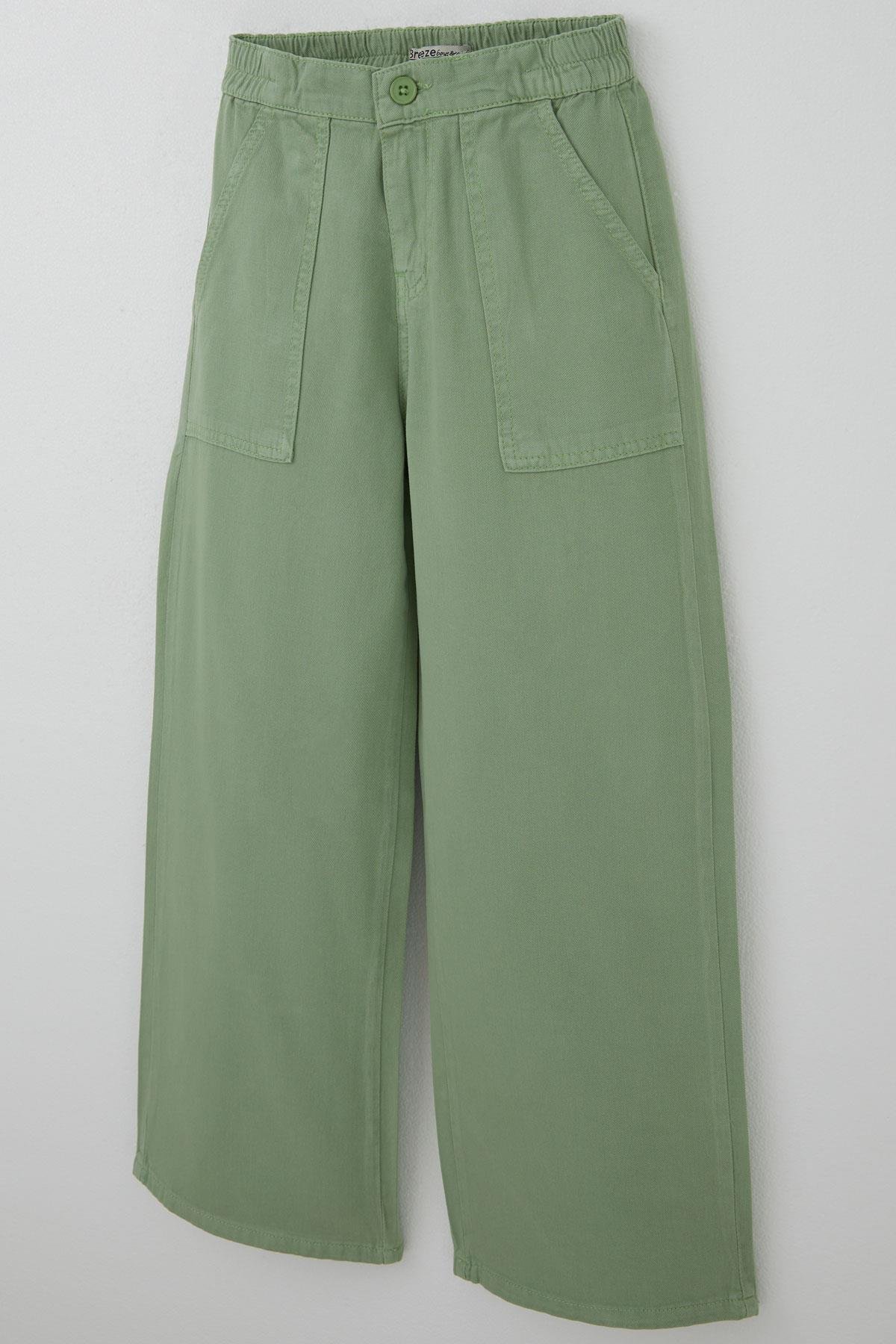 Breeze Kız Çocuk Gabardin Pantolon Geniş Paça Beli Lastikli Mint Yeşili (10-14 Yaş)