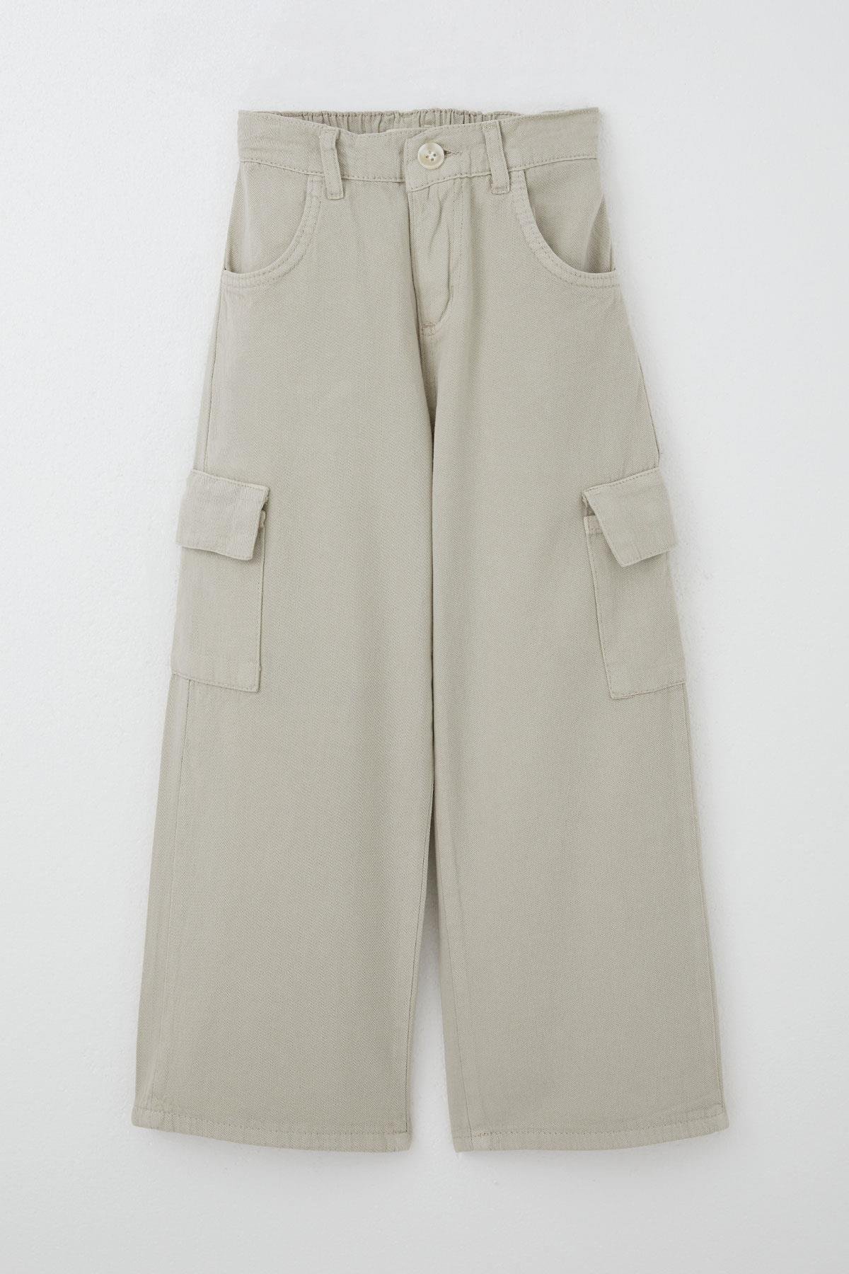 Breeze Kız Çocuk Gabardin Pantolon Kargo Cep Detaylı Taş (5-14 Yaş)