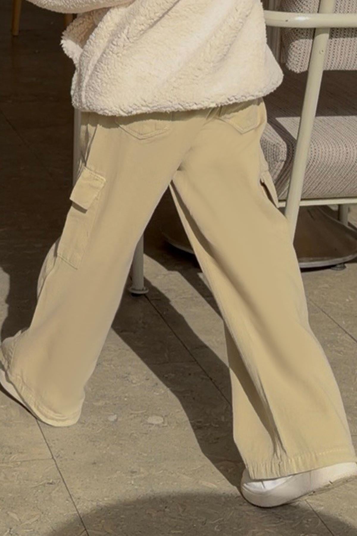 Breeze Kız Çocuk Gabardin Pantolon Kargo Cep Detaylı Haki Yeşil (6-11 Yaş)