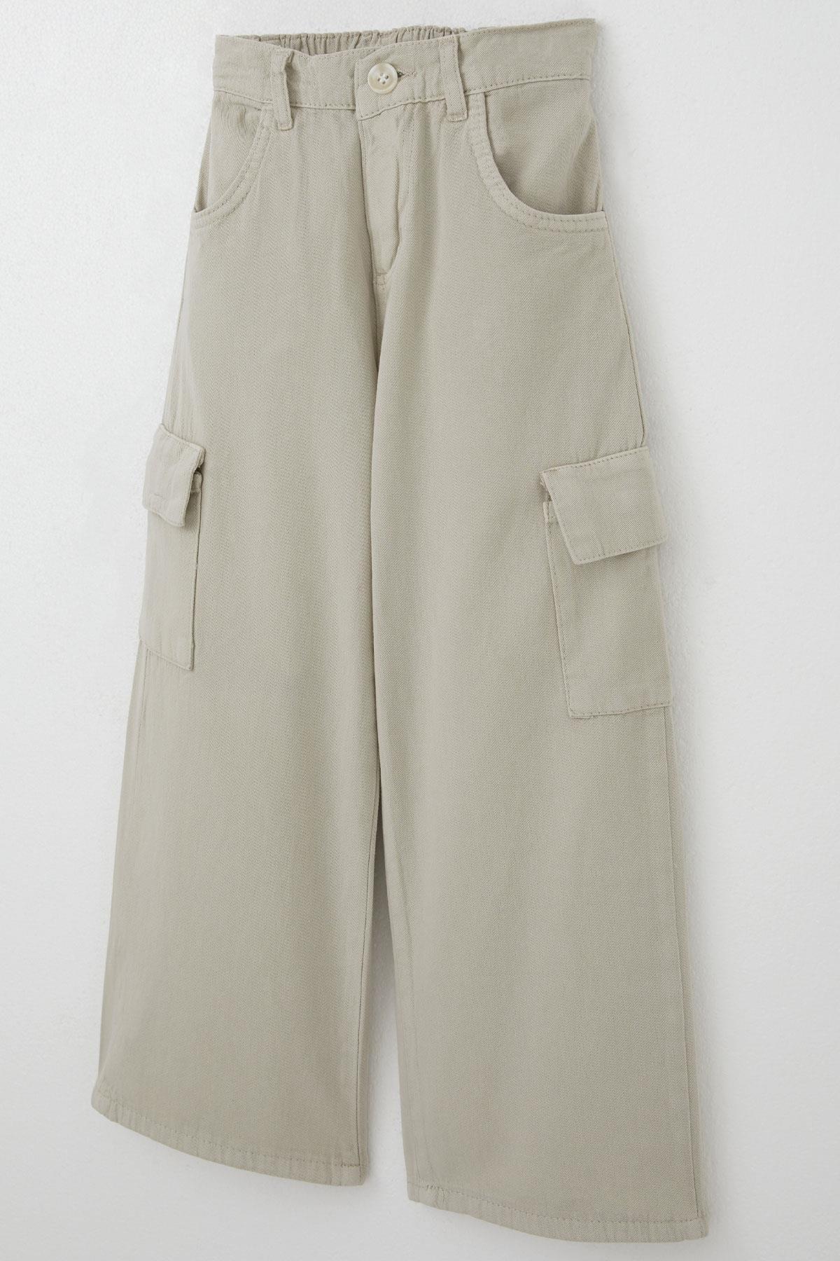 Breeze Kız Çocuk Gabardin Pantolon Kargo Cep Detaylı Taş (5-14 Yaş)