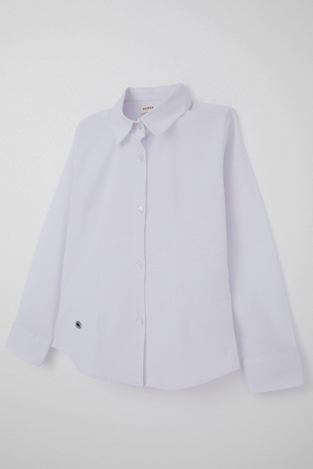 Breeze Kız Çocuk Gömlek Belden Oturtma Düğmeli Arma Detaylı Beyaz (8-11 Yaş)