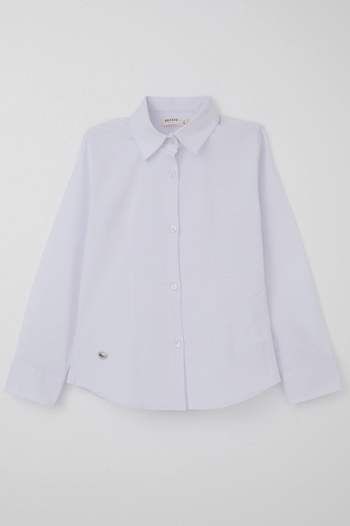 Breeze Kız Çocuk Gömlek Belden Oturtma Düğmeli Arma Detaylı Beyaz (8-11 Yaş)