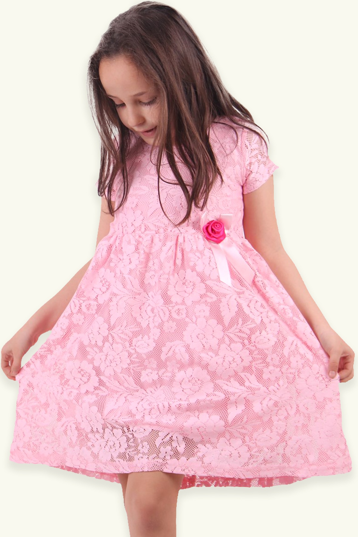 Breeze Kız Çocuk Güpürlü Elbise Pembe (3 Yaş)