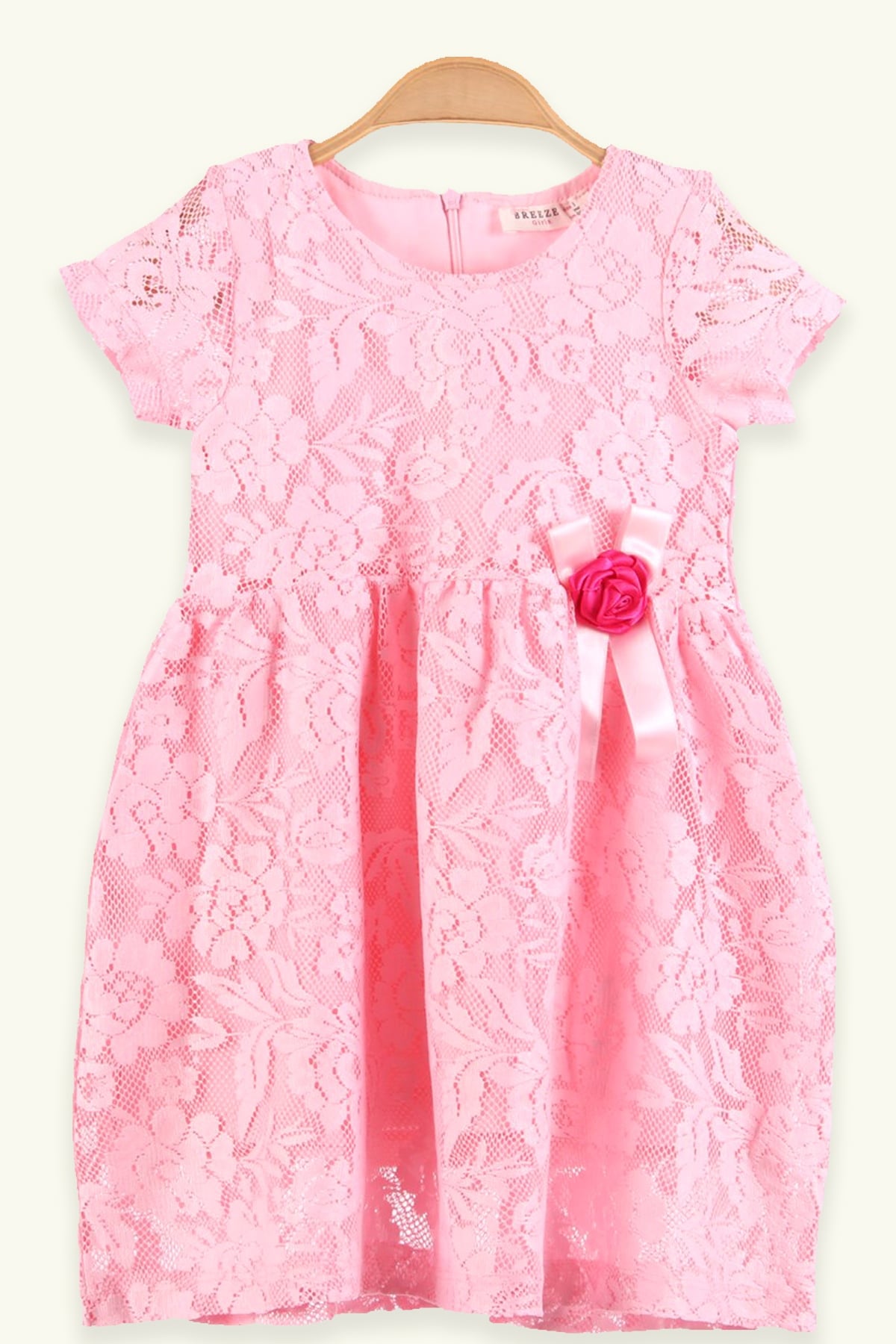 Breeze Kız Çocuk Güpürlü Elbise Pembe (3 Yaş)