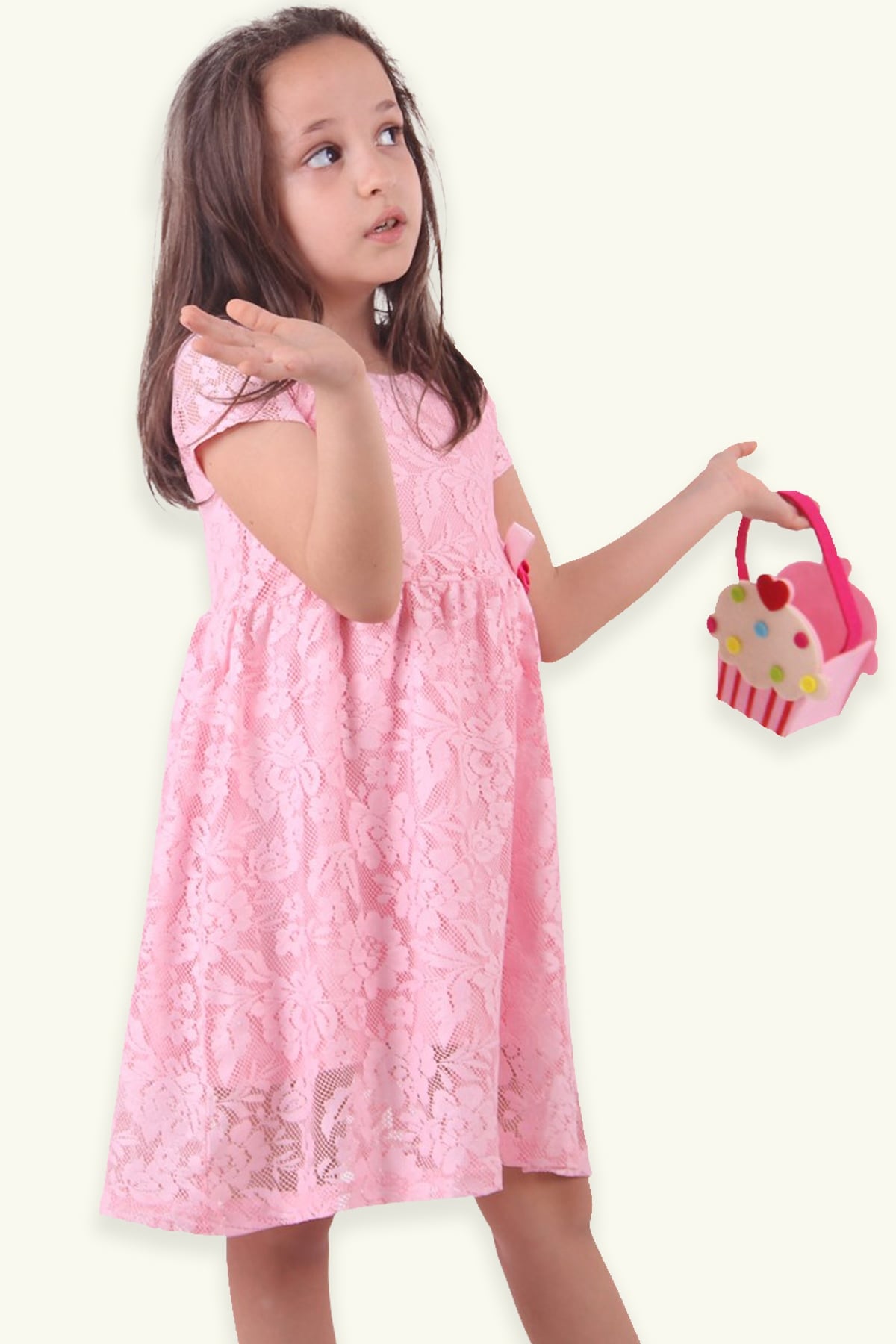 Breeze Kız Çocuk Güpürlü Elbise Pembe (3 Yaş)