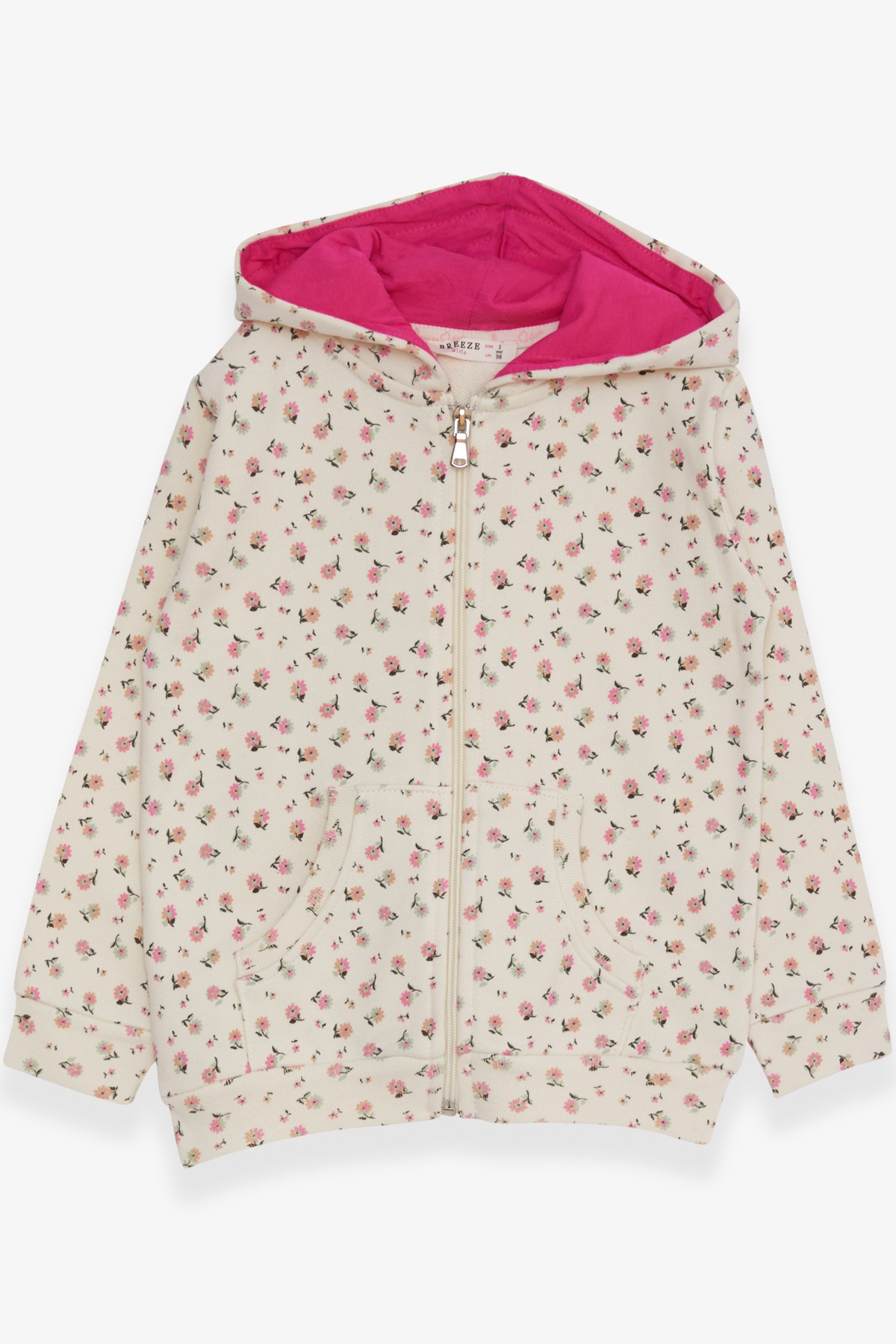 Breeze Kiz Çocuk Hirka Çiçek Desenli Ekru (1.5-5 Yaş)