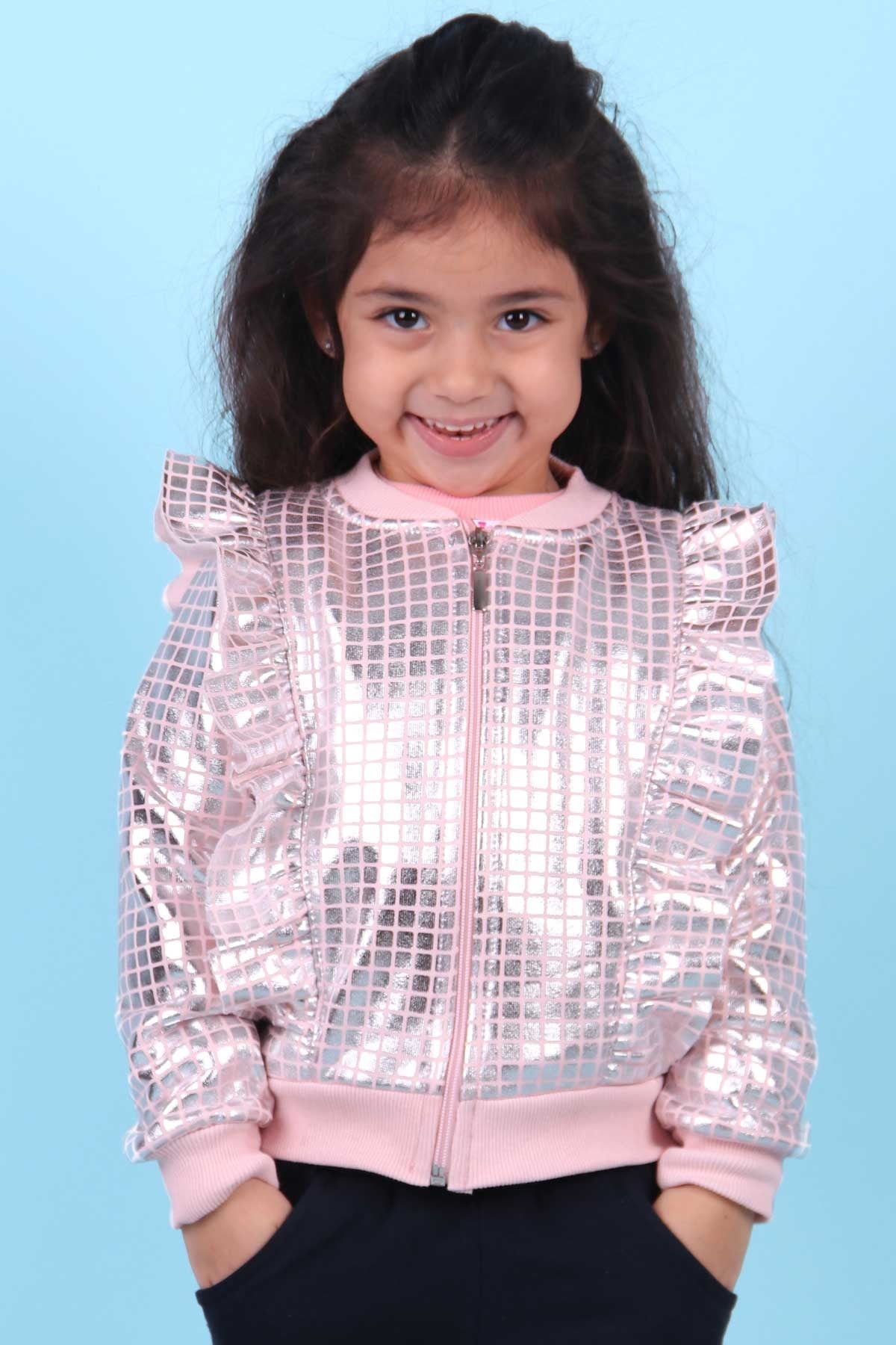Breeze Kız Çocuk Hırka Fırfırlı Pudra (1.5-5 Yaş)
