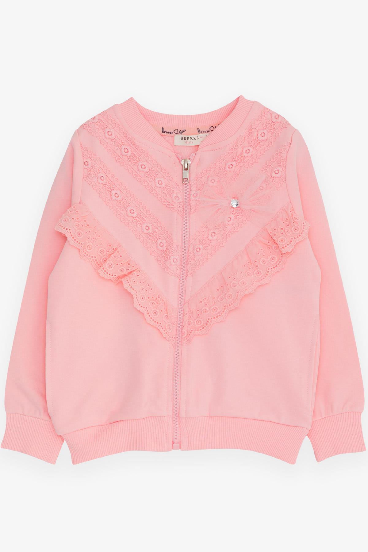 Breeze Kız Çocuk Hırka Güpürlü Pembe (3-7 Yaş)