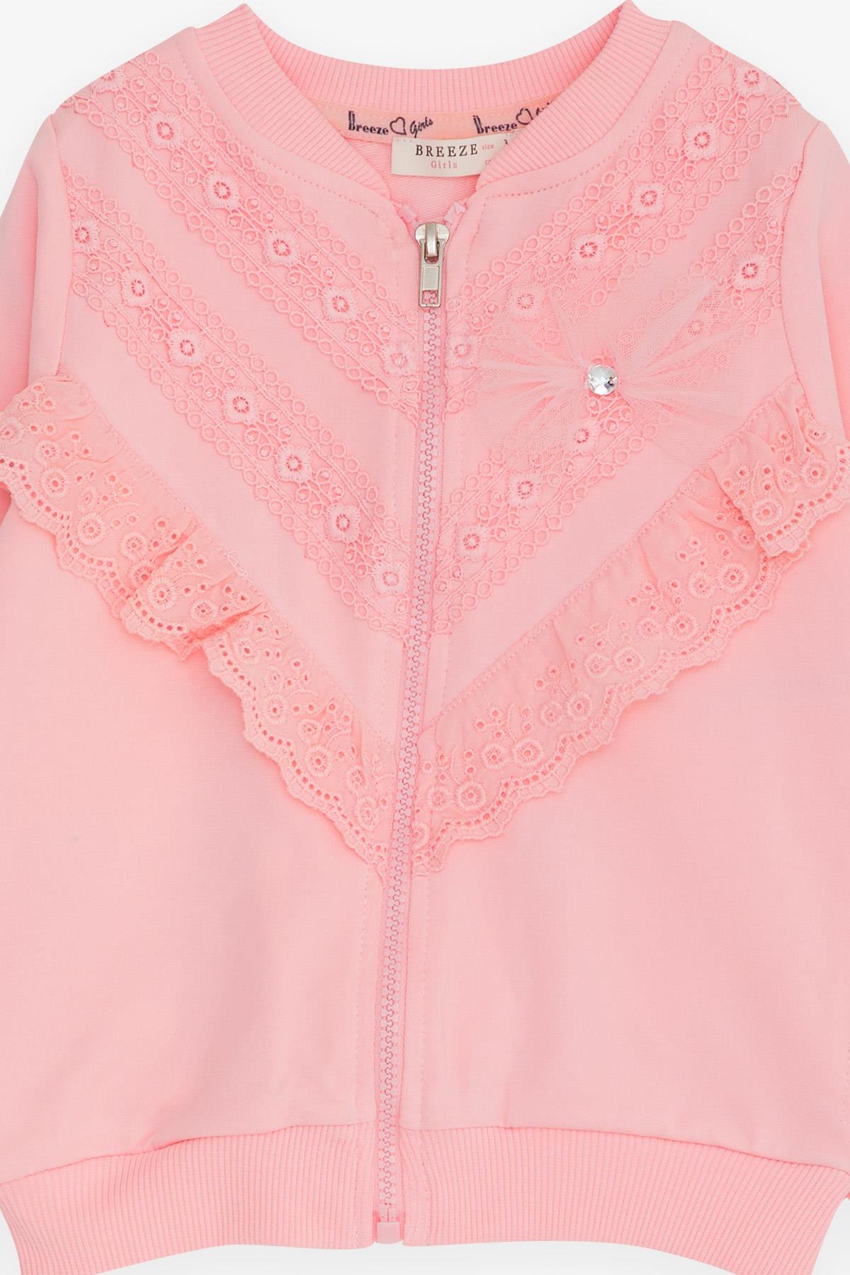Breeze Kız Çocuk Hırka Güpürlü Pembe (3-7 Yaş)