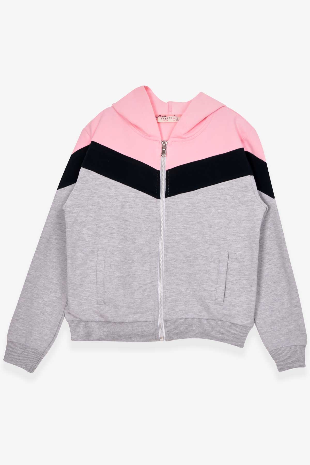 Breeze Kız Çocuk Hırka Kapüşonlu Gri Melanj (6-12 Yaş)
