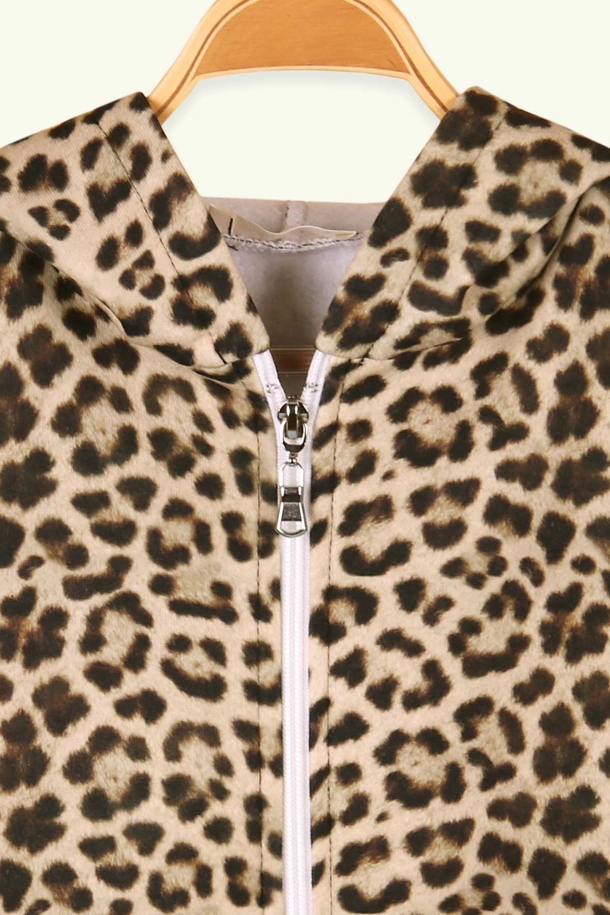 Breeze Kız Çocuk Hırka Kapüşonlu Leoparlı Krem (5-9 Yaş)