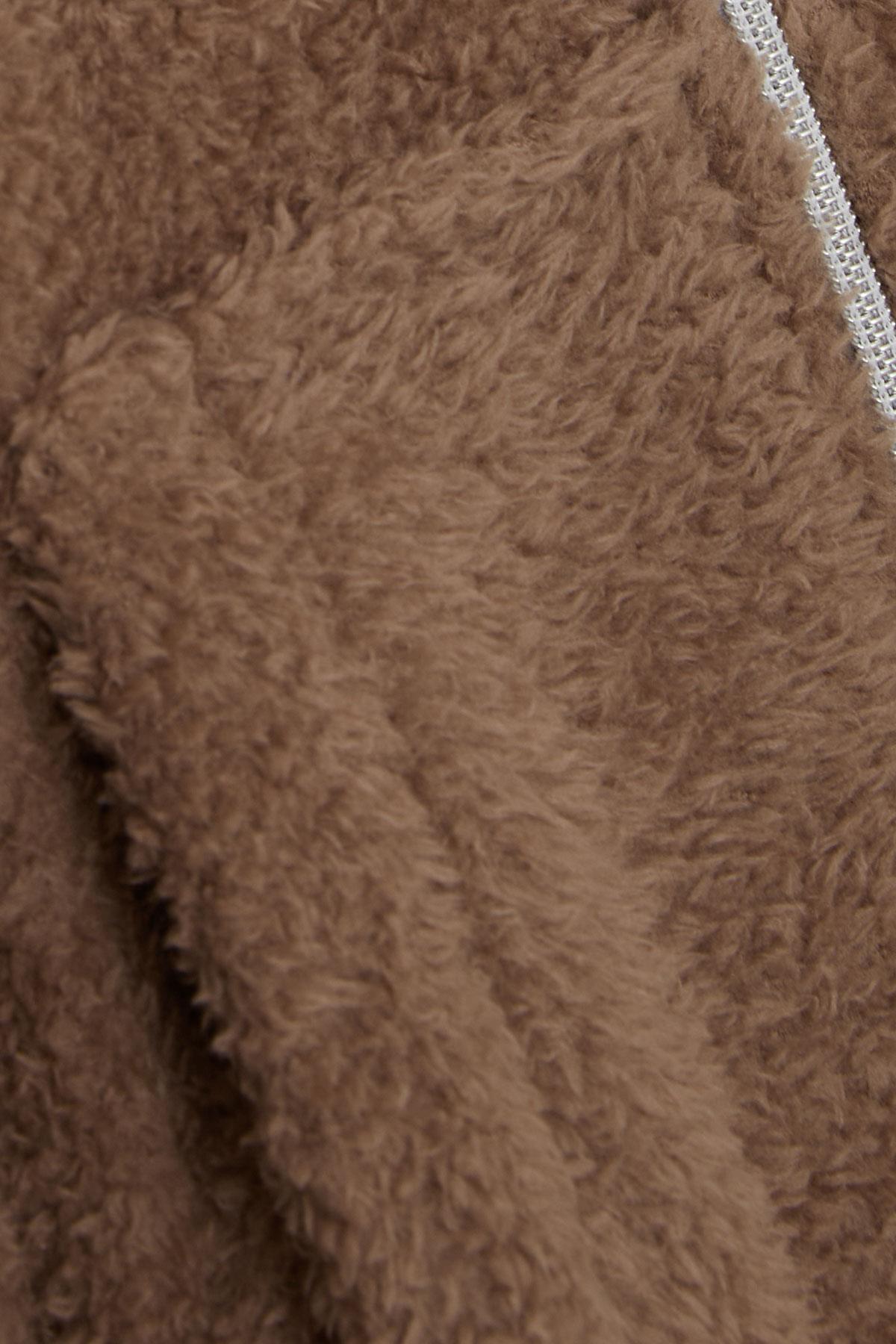 Breeze Kız Çocuk Hırka Peluş Kapüşonlu Fermuarlı Cepli Kahverengi (8-14 Yaş)