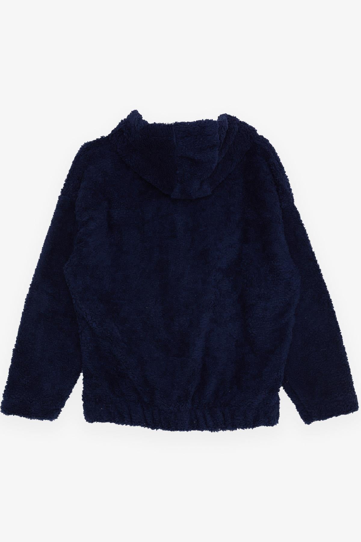 Breeze Kız Çocuk Hırka Peluş Kapüşonlu Fermuarlı Cepli Lacivert (8-14 Yaş)