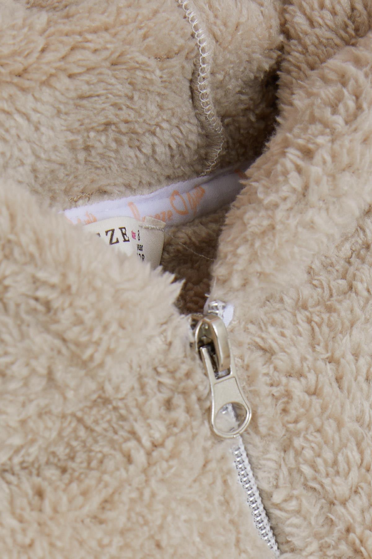 Breeze Kız Çocuk Hırka Peluş Kapüşonlu Fermuarlı Cepli Bej (8-14 Yaş)