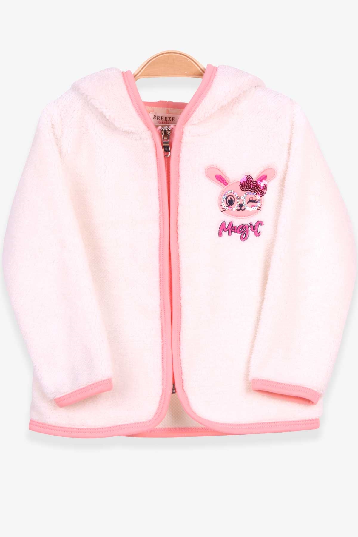 Breeze Kız Çocuk Hırka Peluş Kedi Nakışlı Ekru (1-4 Yaş)