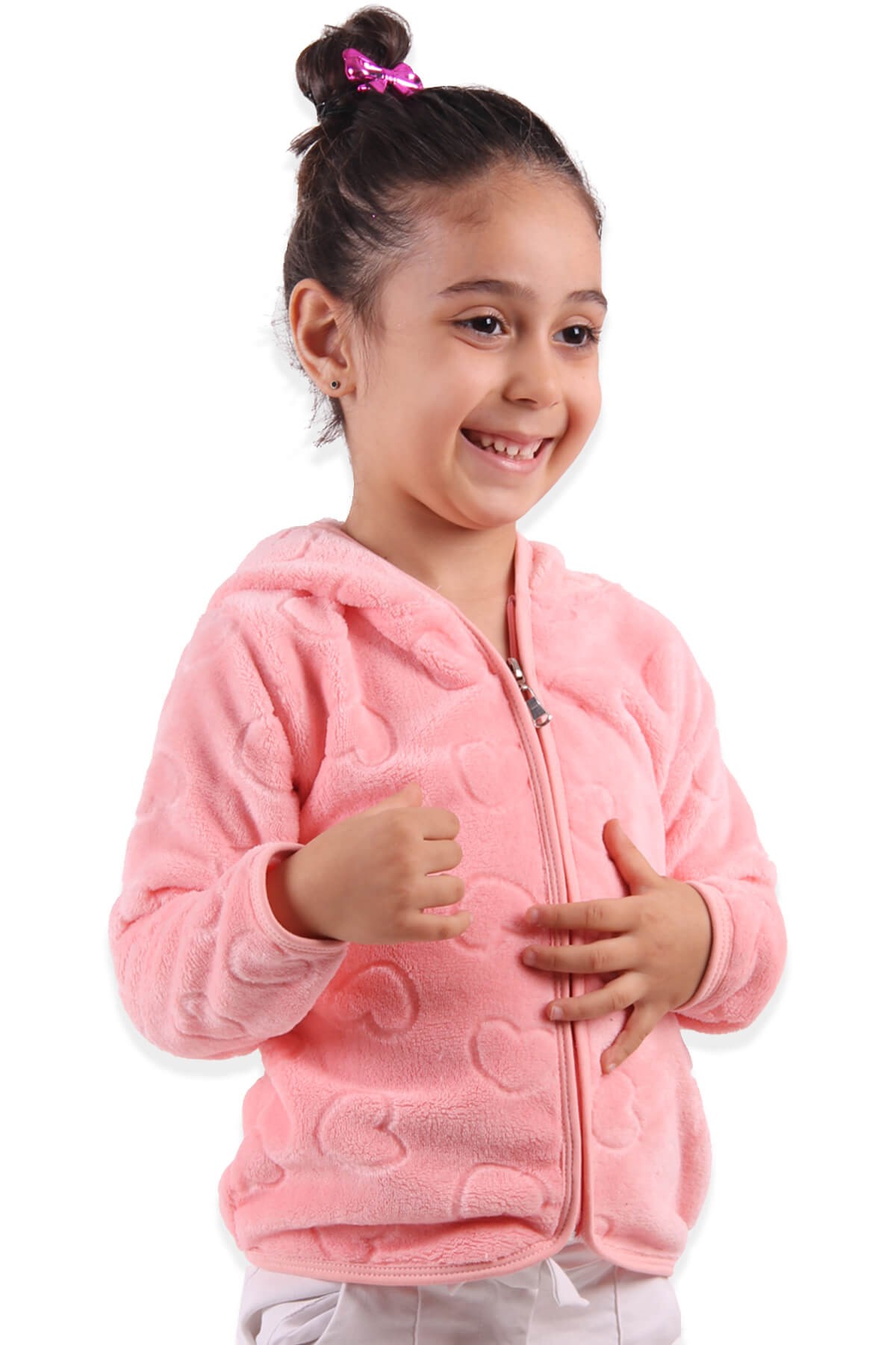 BREEZE Kız Çocuk Hırka Polar Kapüşonlu Pembe (1-4 Yaş)