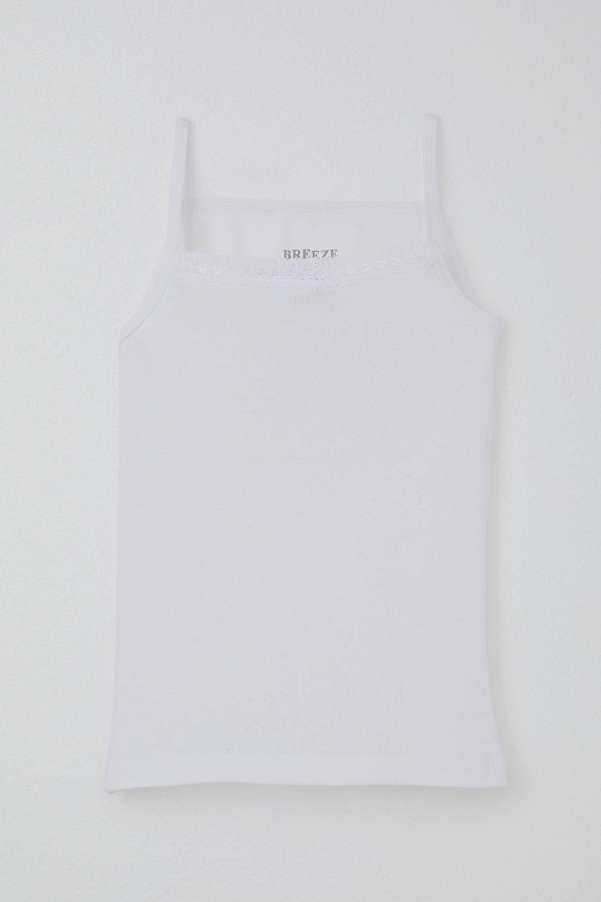 Breeze Kız Çocuk İnce Askılı Atlet Dantelli Beyaz (3-11 Yaş)