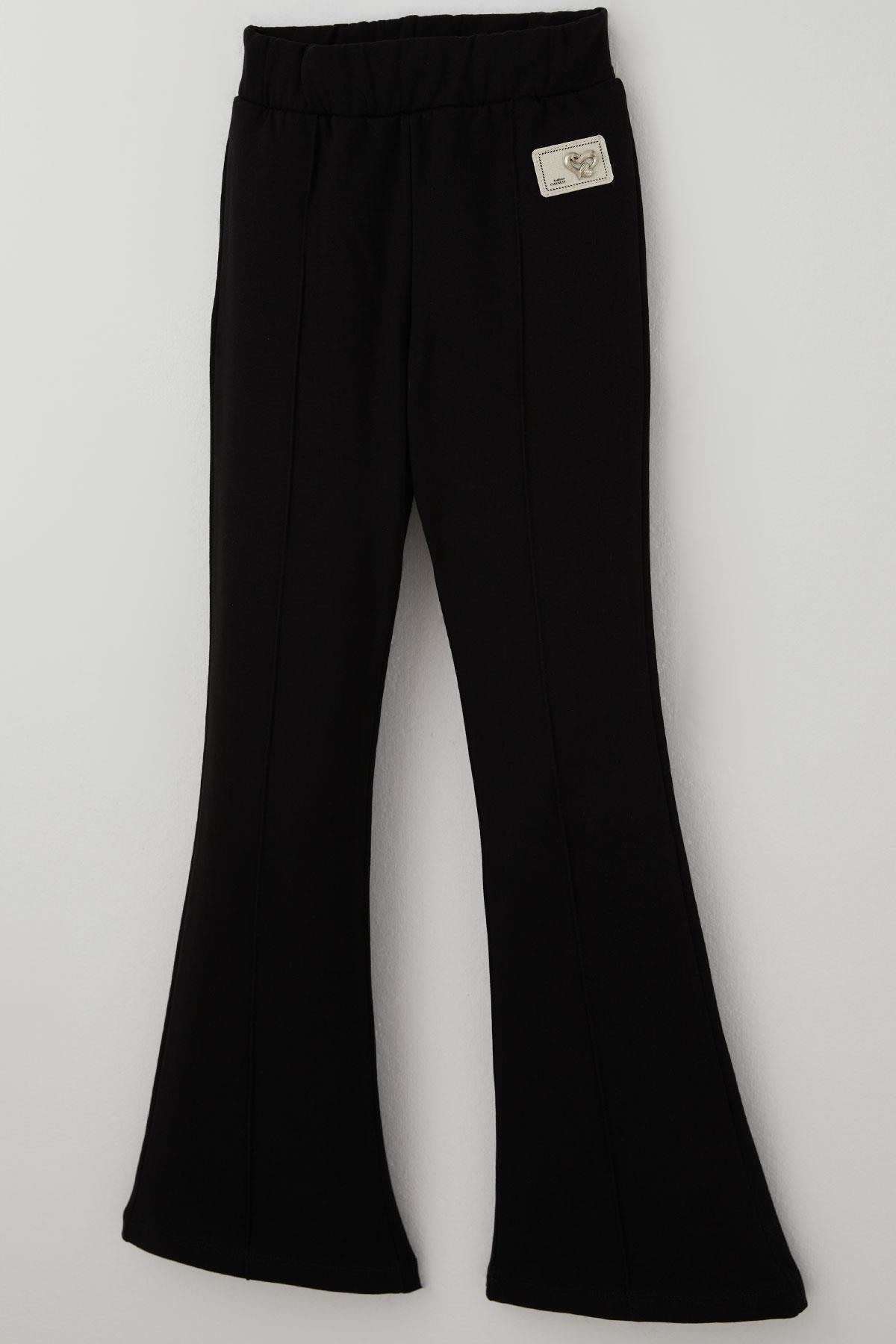 Breeze Kız Çocuk İspanyol Paça Tayt Dekoratif Metal Kalp Armalı Çima Dikişli Siyah (8-14 Yaş)