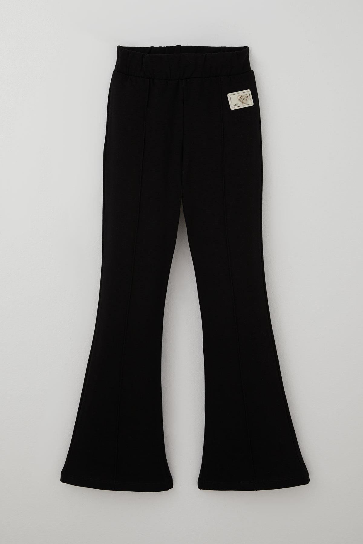 Breeze Kız Çocuk İspanyol Paça Tayt Dekoratif Metal Kalp Armalı Çima Dikişli Siyah (8-14 Yaş)