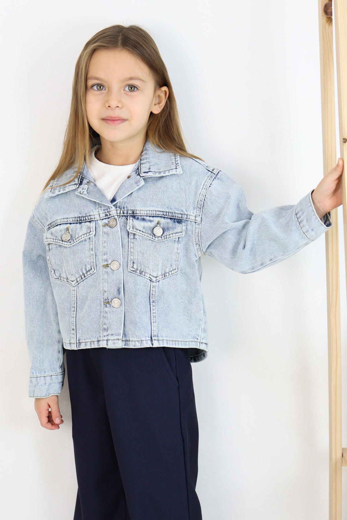 Breeze Kız Çocuk Jean Ceket Düğmeli Cepli Açık Mavi (5-9 Yaş)