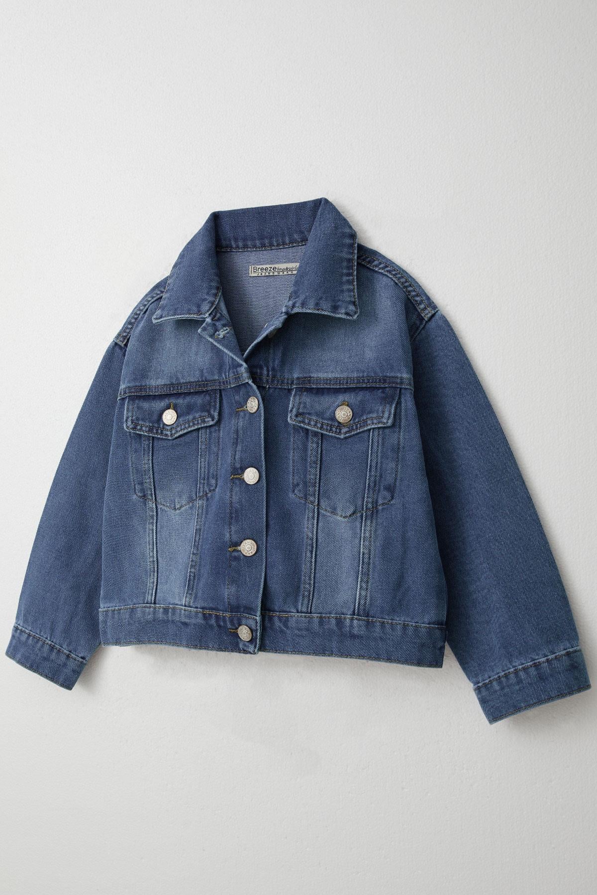 Breeze Kız Çocuk Jean Ceket Düğmeli Cepli Mavi (8-14 Yaş)