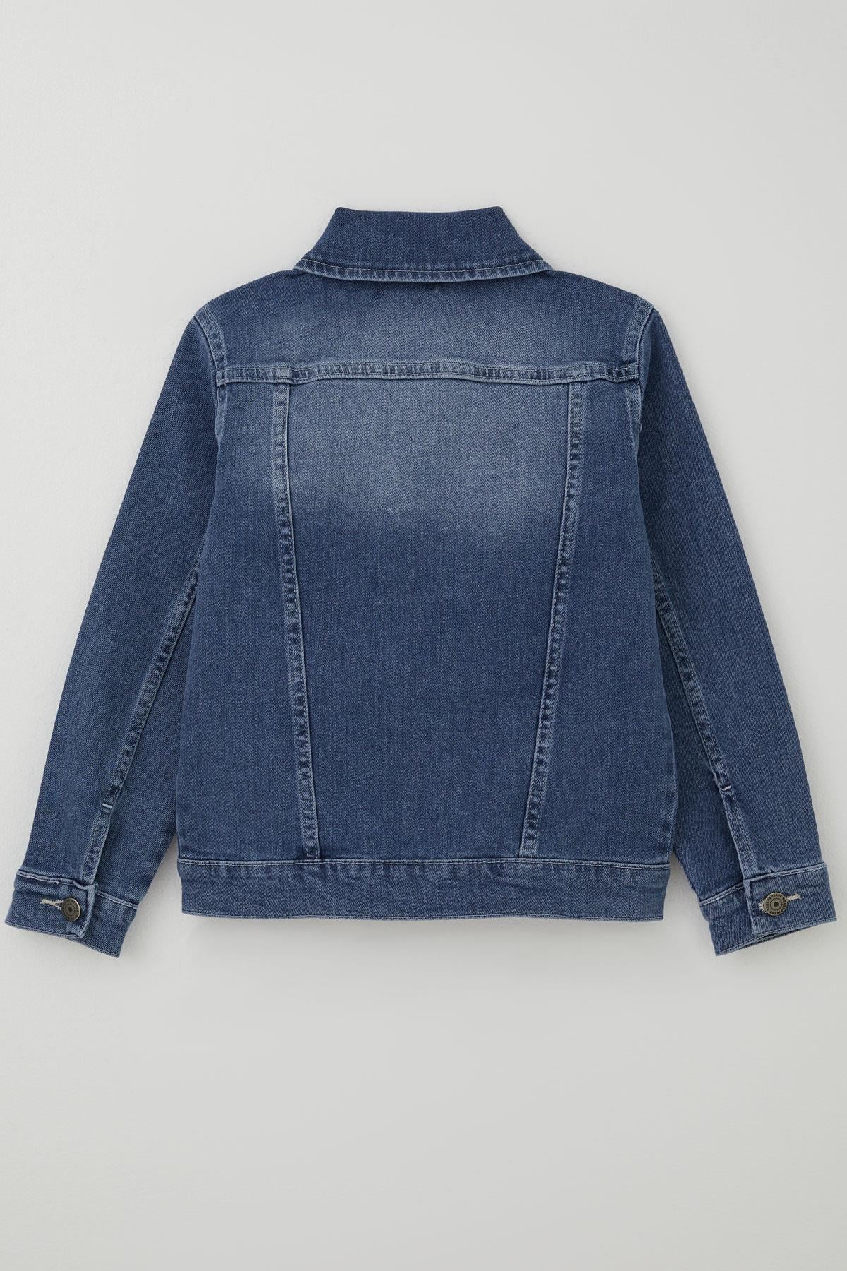 Breeze Kız Çocuk Jean Ceket Kelebek Baskı Detaylı Cepli Mavi (6-10 Yaş)