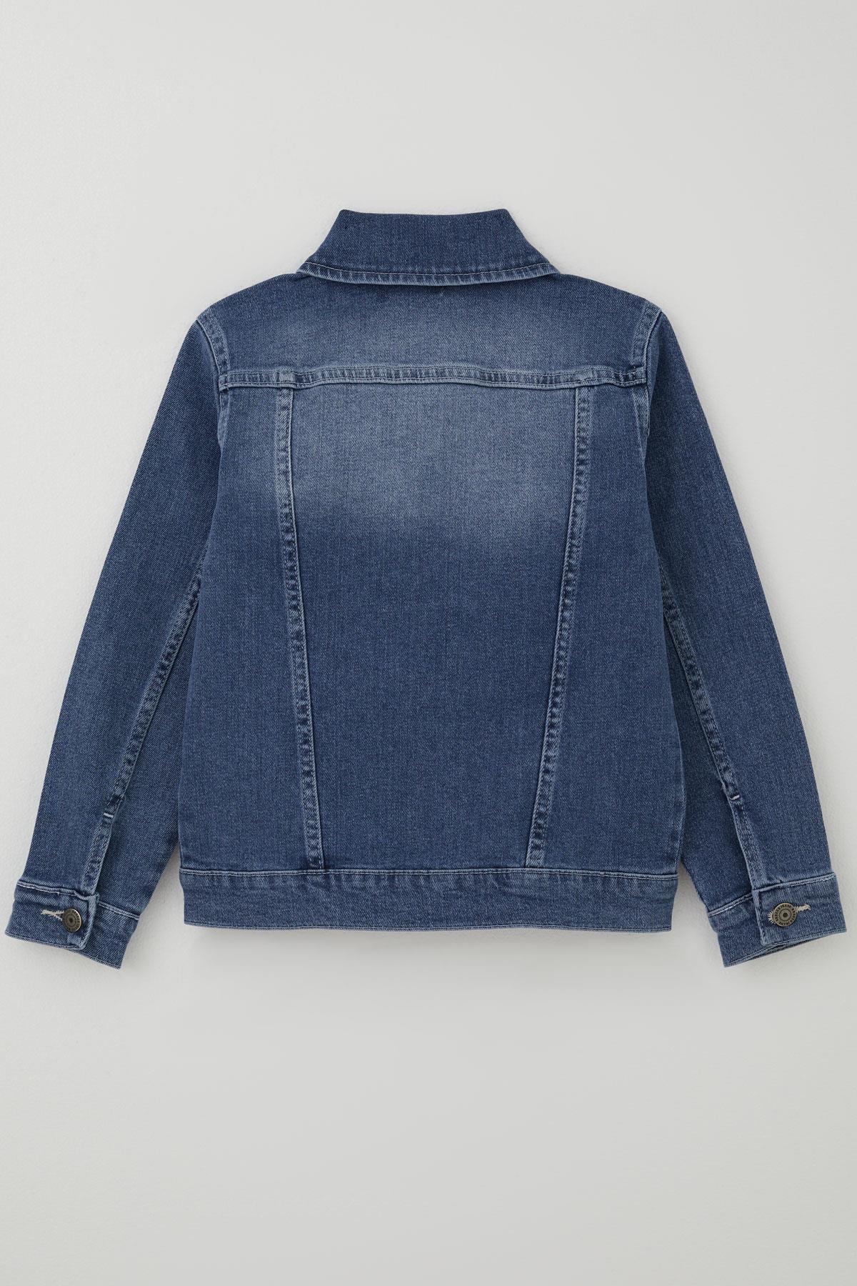 Breeze Kız Çocuk Jean Ceket Kelebek Baskı Detaylı Cepli Mavi (6-12 Yaş)