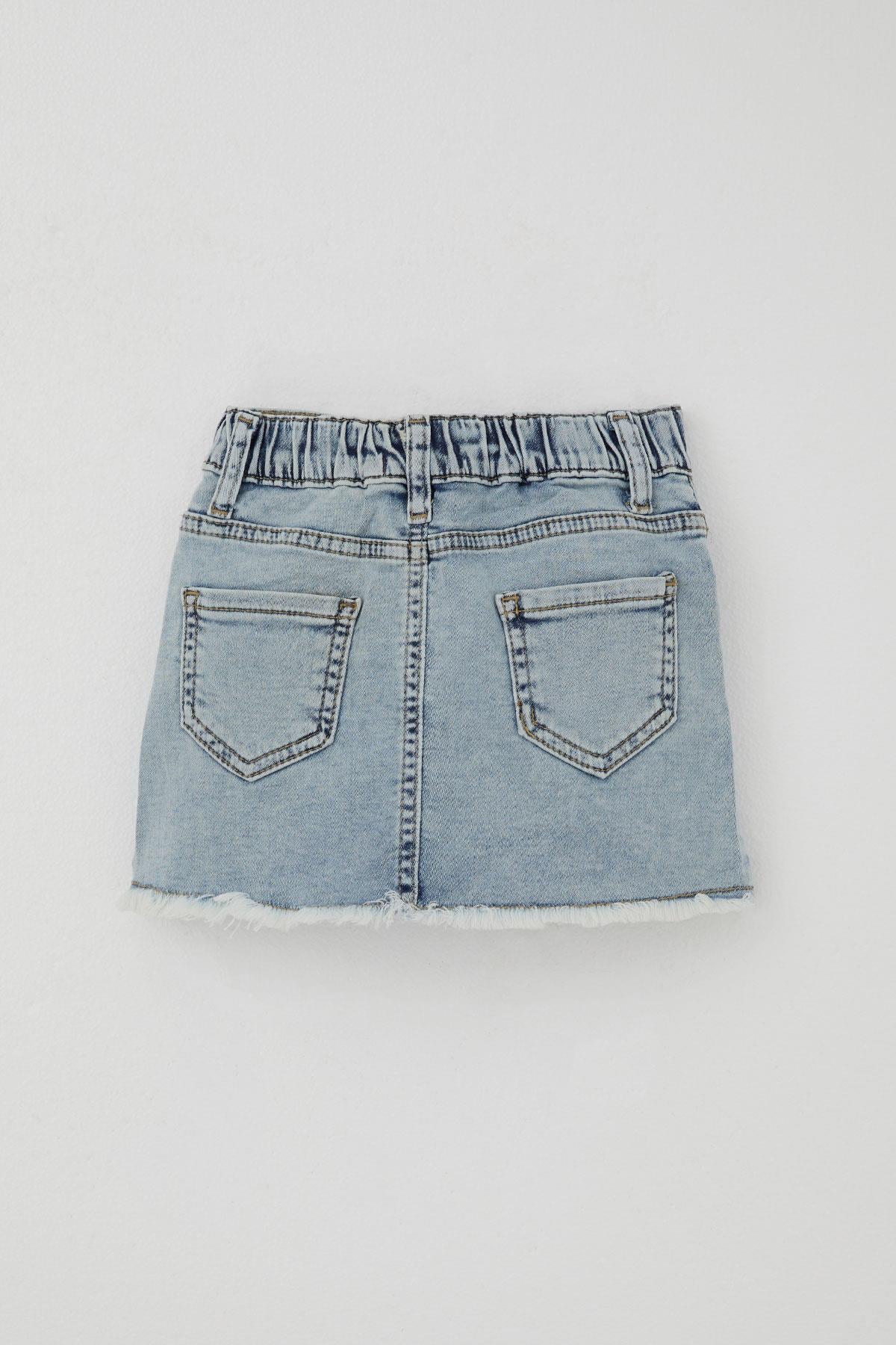 Breeze Kız Çocuk Jean Etek Kelebek Nakışlı Düğme Detaylı Açık Mavi (1.5-5 Yaş)
