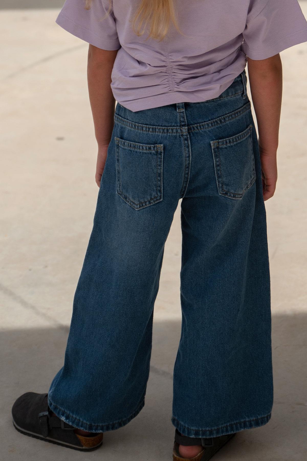 Breeze Kız Çocuk Jean Pantalon Geniş Paça Cepli Mavi (5-9 Yaş)