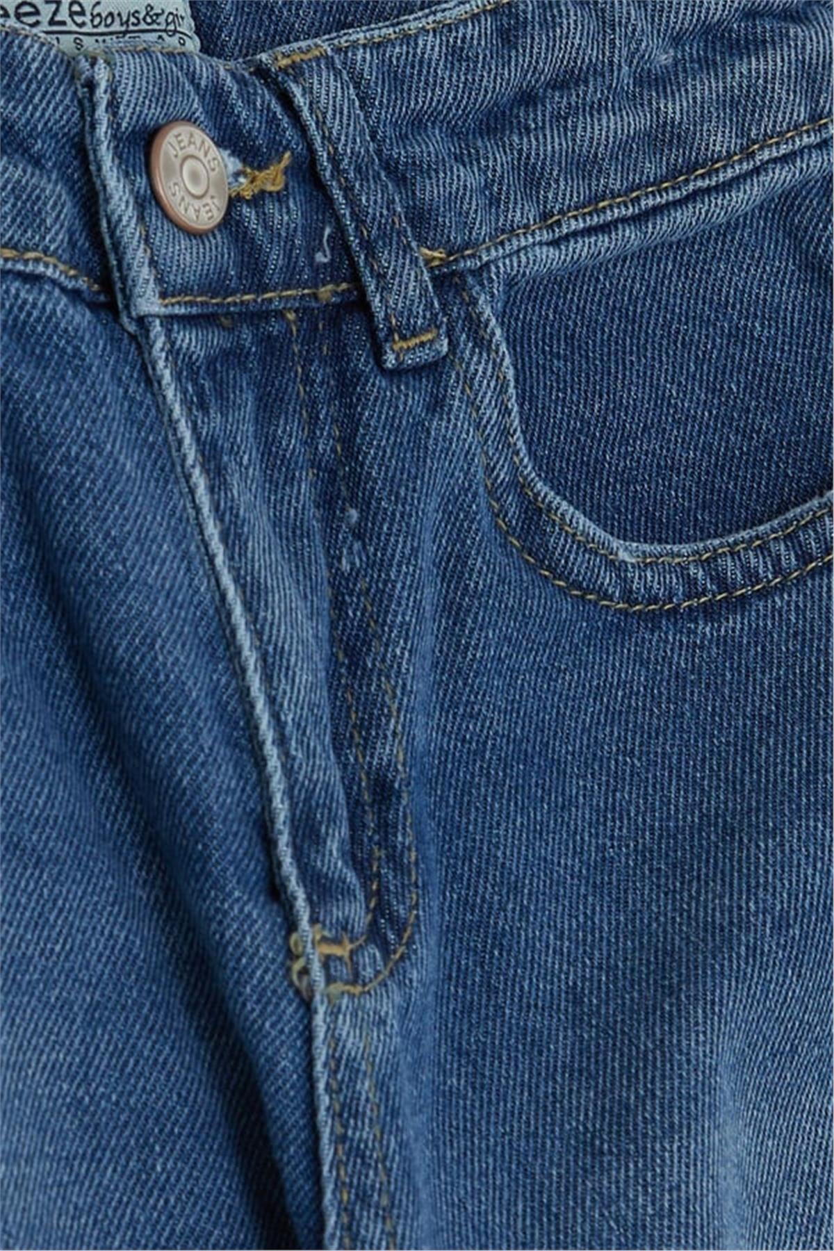 Breeze Kız Çocuk Jean Pantalon Geniş Paça Cepli Mavi (5-9 Yaş)