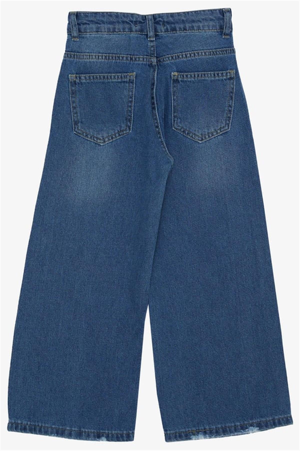 Breeze Kız Çocuk Jean Pantalon Geniş Paça Cepli Mavi (5-9 Yaş)