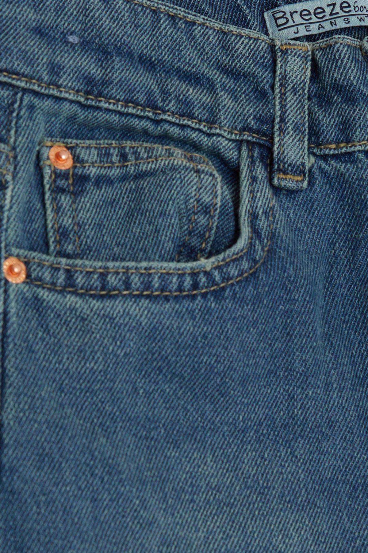 Breeze Kız Çocuk Jean Pantalon Taşlanmış Geniş Paça Cepli Mavi (5-9 Yaş)