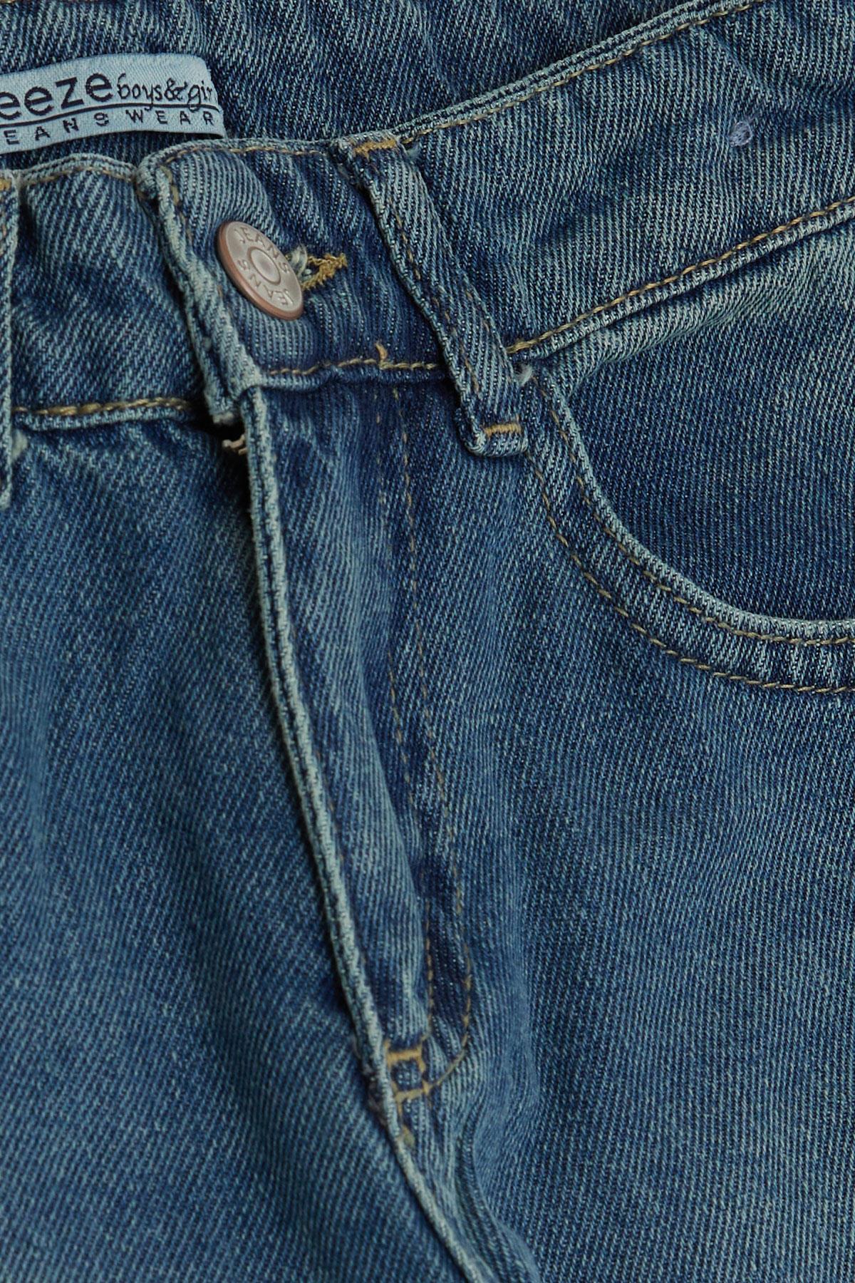 Breeze Kız Çocuk Jean Pantalon Taşlanmış Geniş Paça Cepli Mavi (5-9 Yaş)