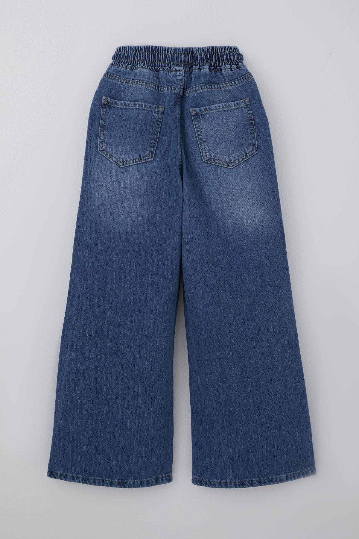 Breeze Kız Çocuk Jean Pantolon Bağcıklı Bel Kısmı Lastikli Mavi (7-12 Yaş)