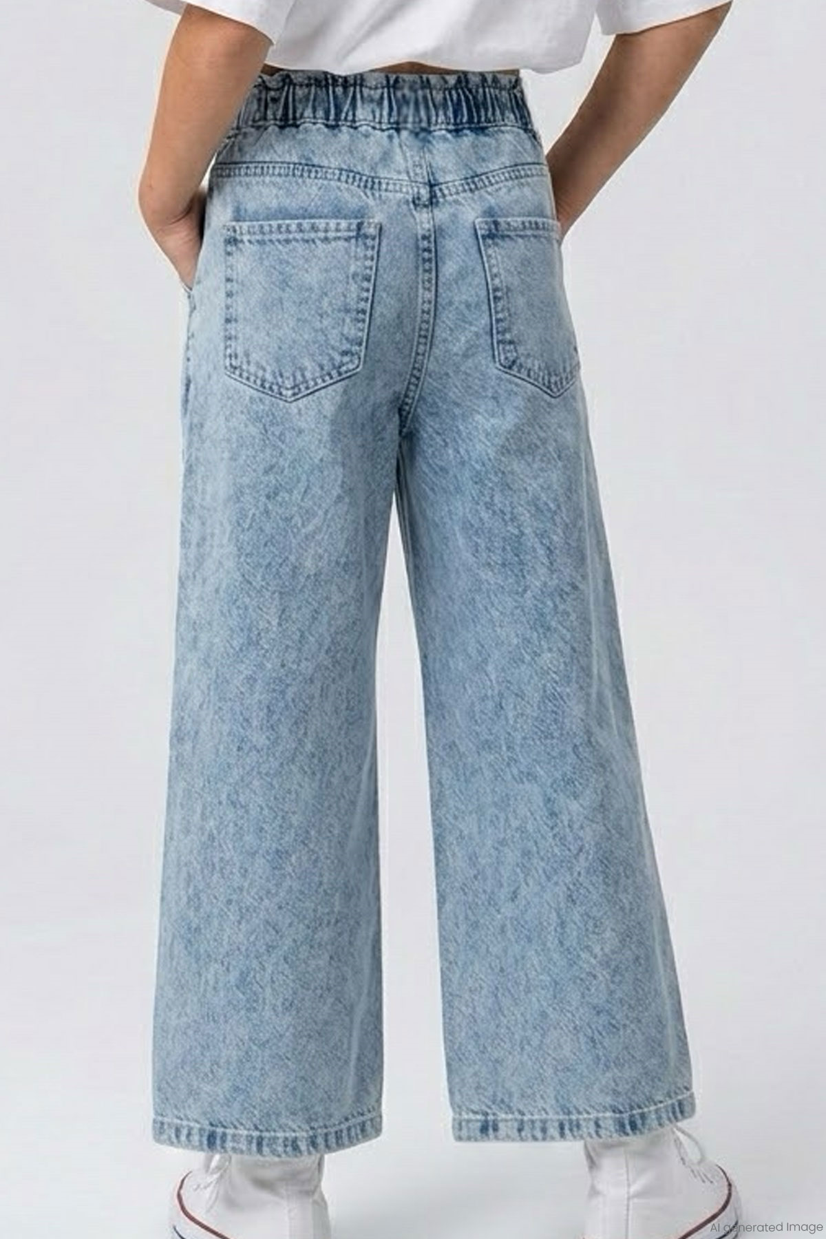 Breeze Kız Çocuk Jean Pantolon Bağcıklı Bel Kısmı Lastikli Açık Mavi (7-9 Yaş)
