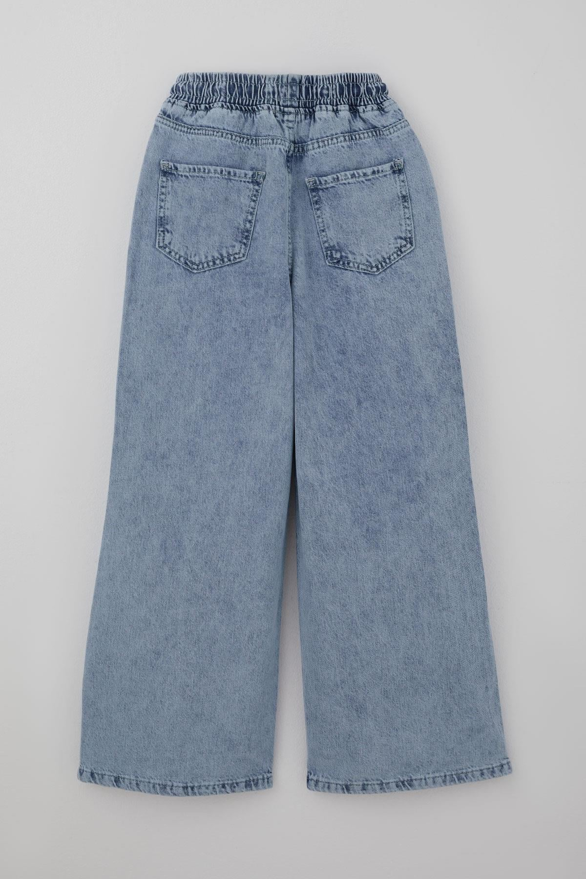 Breeze Kız Çocuk Jean Pantolon Bağcıklı Bel Kısmı Lastikli Açık Mavi (7-9 Yaş)