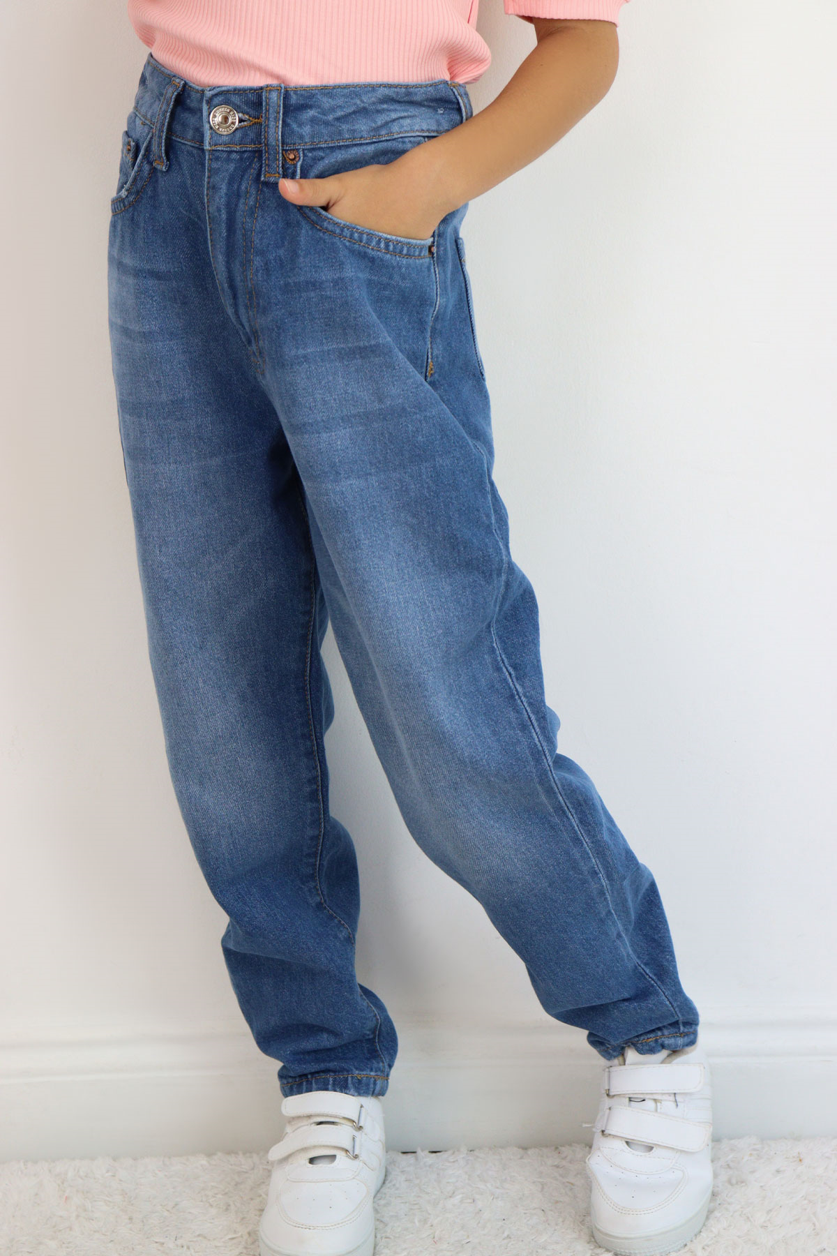 Breeze Kız Çocuk Jean Pantolon Cepli Düğmeli Mavi (9-14 Yaş)
