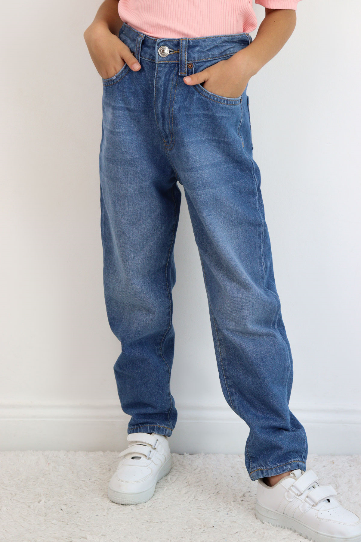 Breeze Kız Çocuk Jean Pantolon Cepli Düğmeli Mavi (9-14 Yaş)