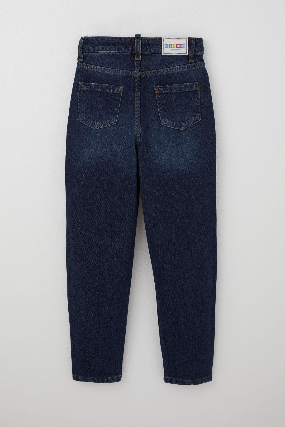 Breeze Kız Çocuk Jean Pantolon Cepli Düğmeli Koyu Mavi (9-14 Yaş)