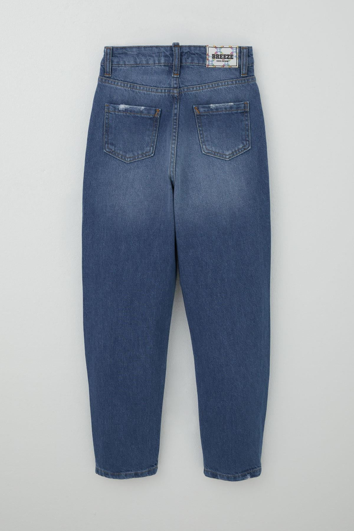 Breeze Kız Çocuk Jean Pantolon Cepli Düğmeli Mavi (9-14 Yaş)