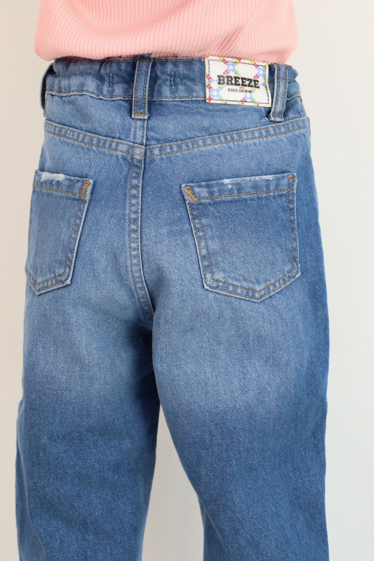 Breeze Kız Çocuk Jean Pantolon Cepli Düğmeli Mavi (9-14 Yaş)