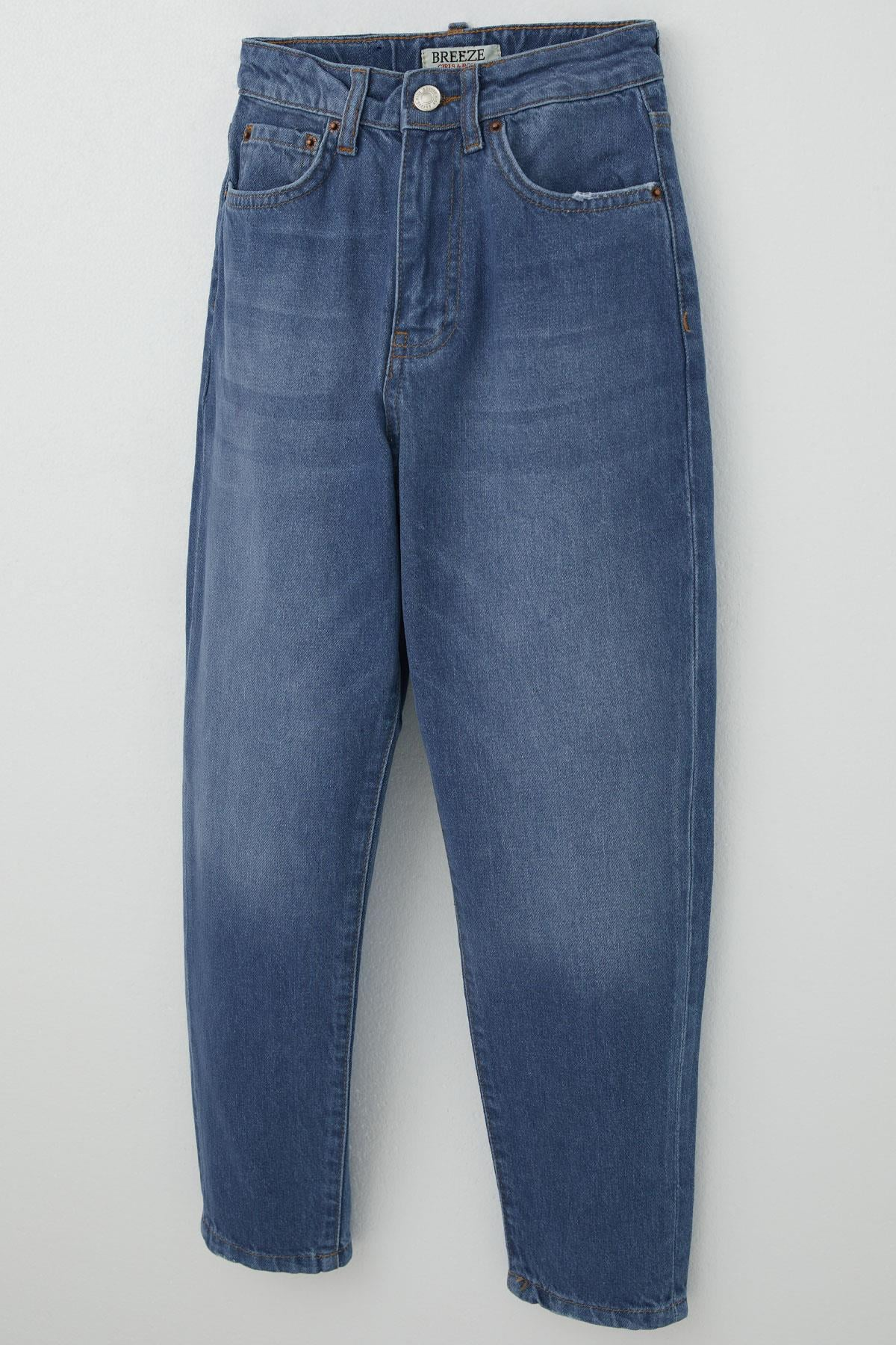 Breeze Kız Çocuk Jean Pantolon Cepli Düğmeli Mavi (9-14 Yaş)