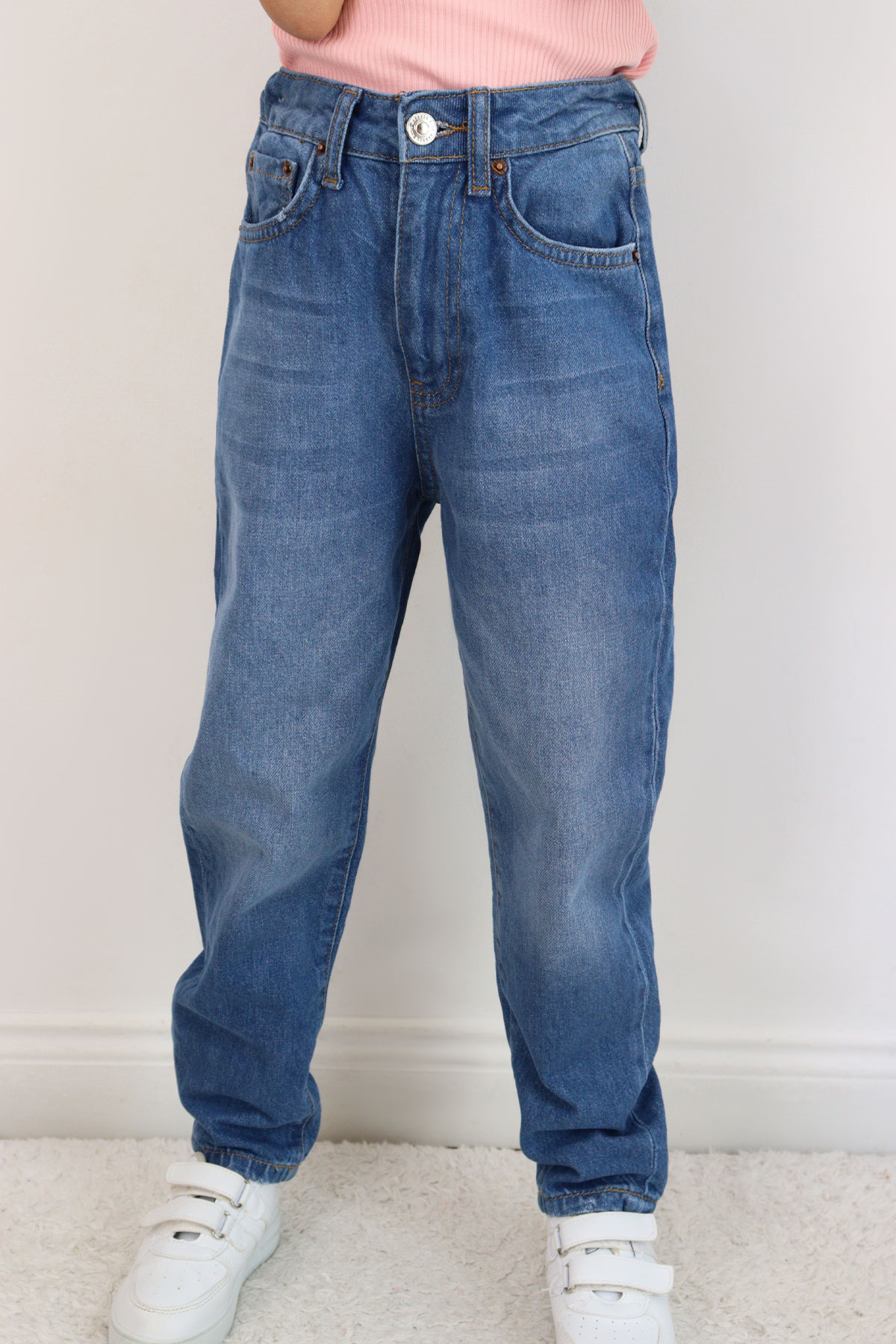 Breeze Kız Çocuk Jean Pantolon Cepli Düğmeli Mavi (9-14 Yaş)